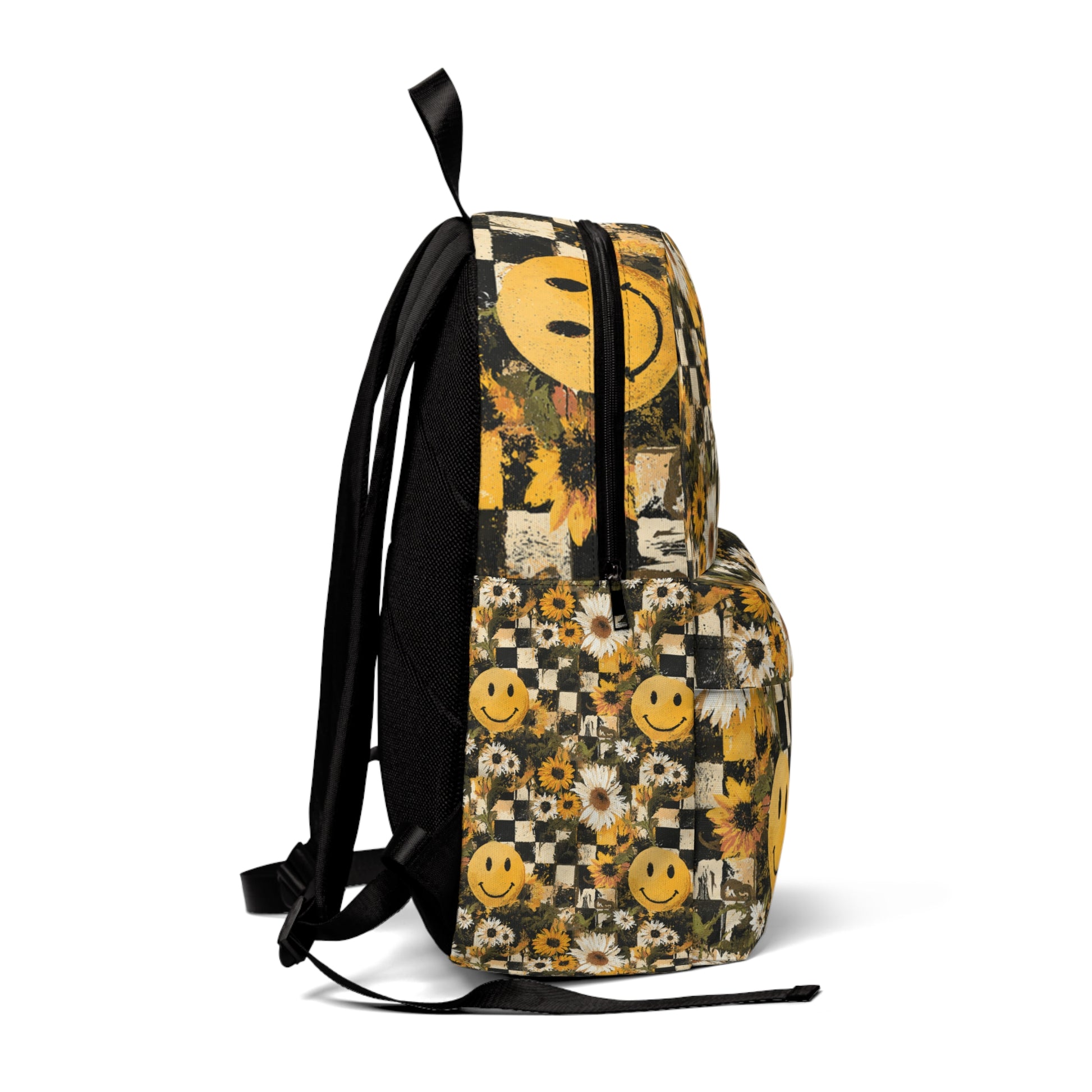 Smiley Face x Checkerboard x Sunflowers x Trippy x Vintage Black and Yellow Unisex Classic Backpack, Artsulli - Art is Long, Life is Short, Bags, , , , , , , 