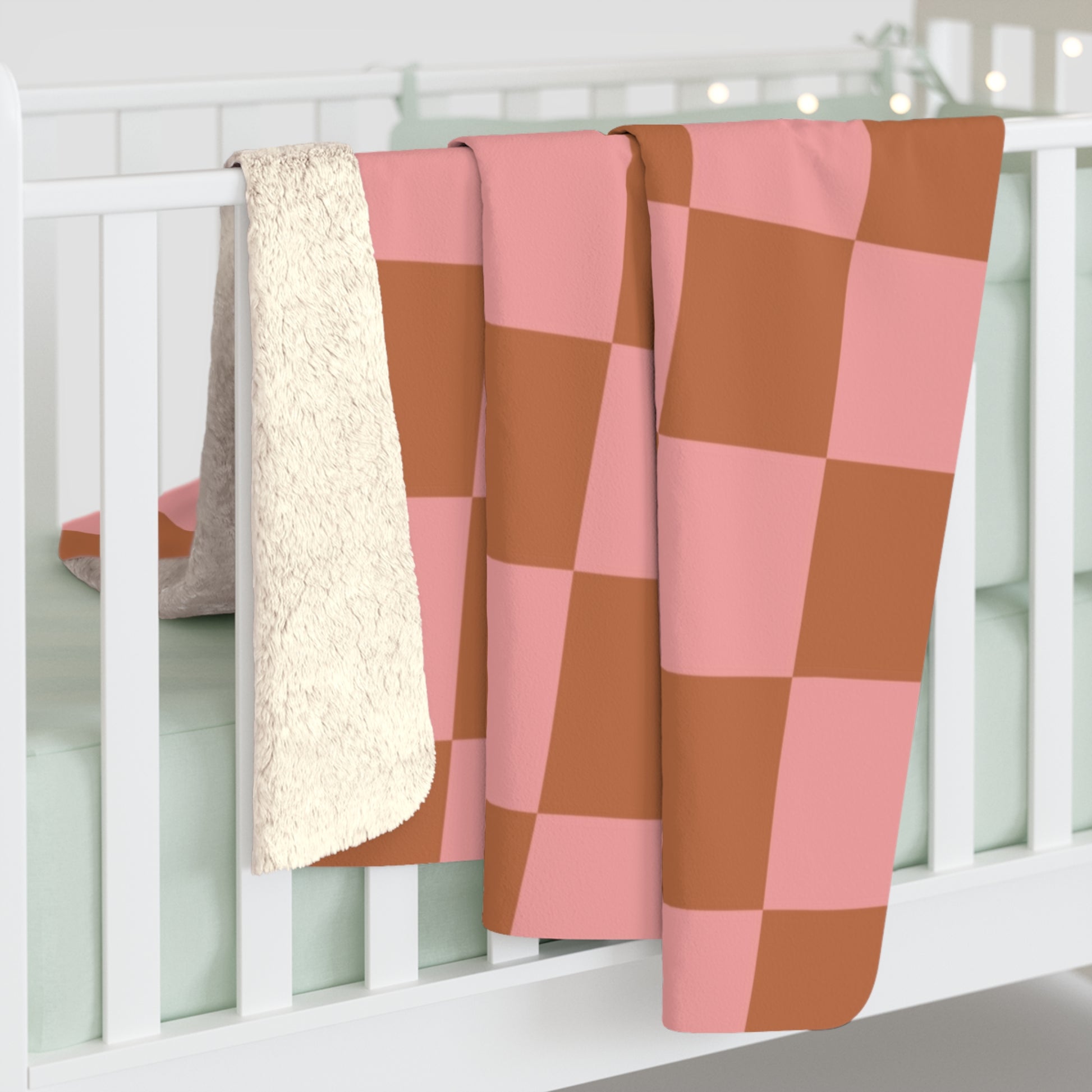 Chessboard Pink and Brown Sherpa Fleece Blanket, Artsulli - Art is Long, Life is Short, Home Decor, , , , , , , 