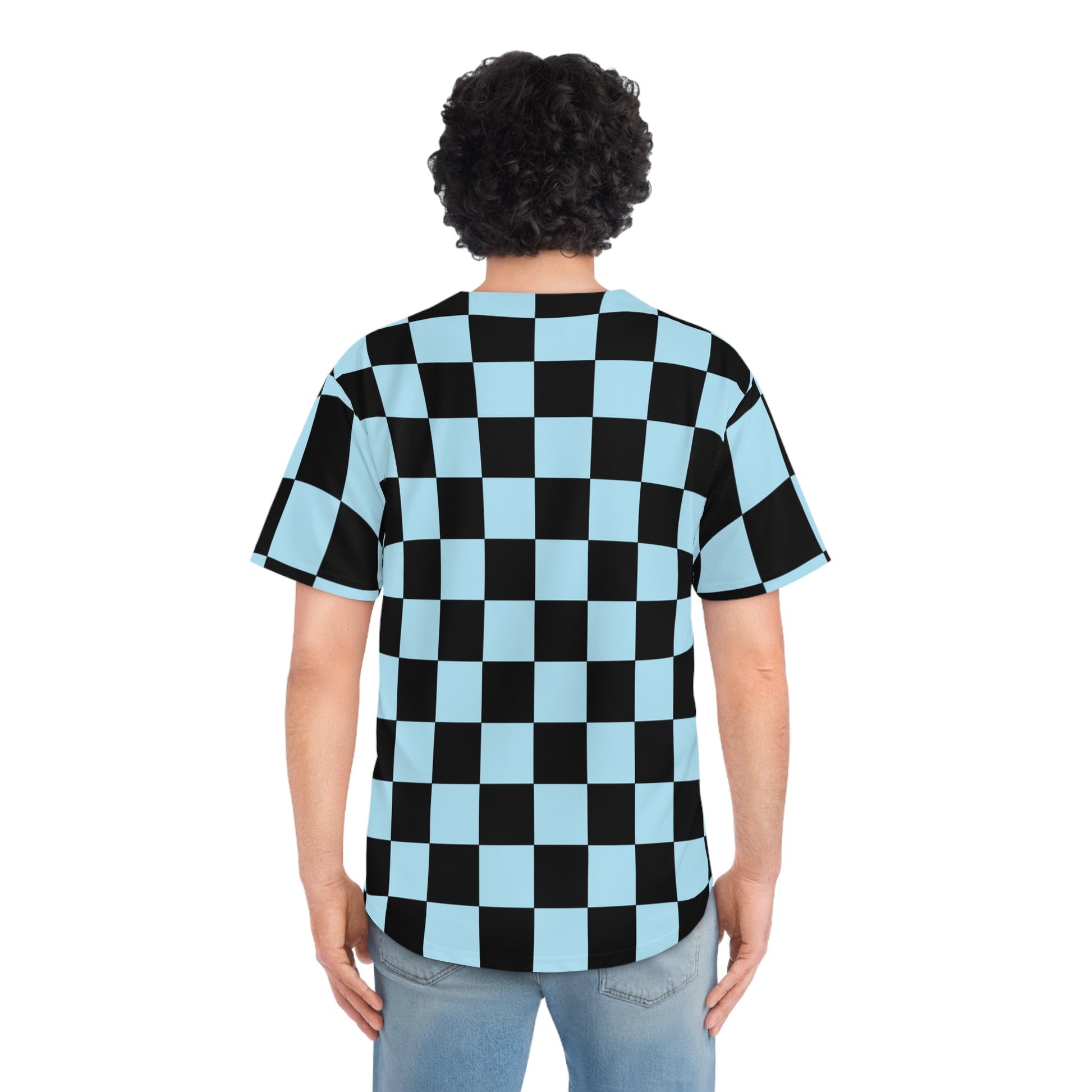 Checkerboard Black and Blue Men's Baseball Jersey (AOP), Artsulli - Art is Long, Life is Short, All Over Prints, , , , , , , 