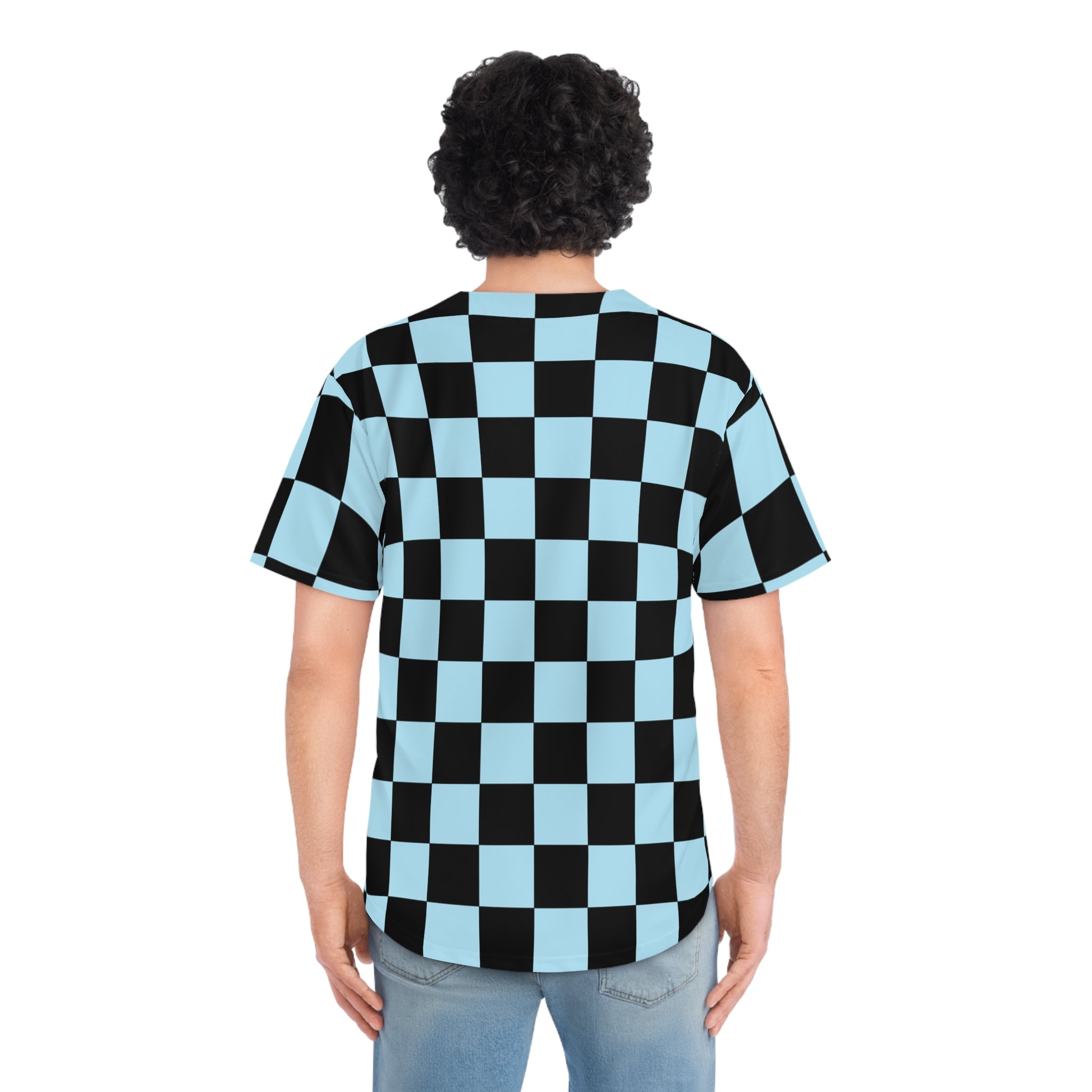 Checkerboard Black and Blue Men's Baseball Jersey (AOP), Artsulli - Art is Long, Life is Short, All Over Prints, , , , , , , 