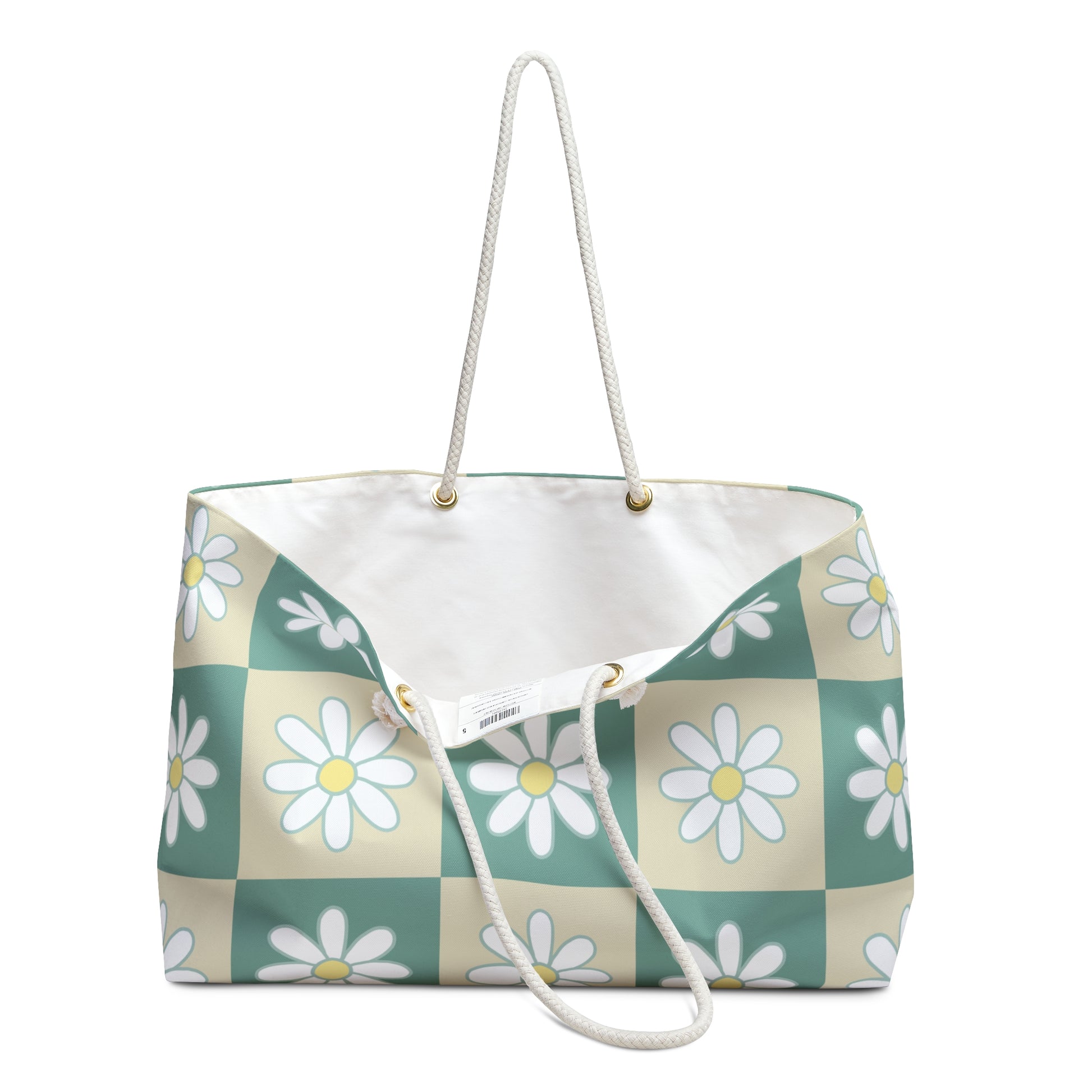 Retro Daisy Checkerboard Green and Tan Weekender Bag, Artsulli - Art is Long, Life is Short, Bags, , , , , , , 