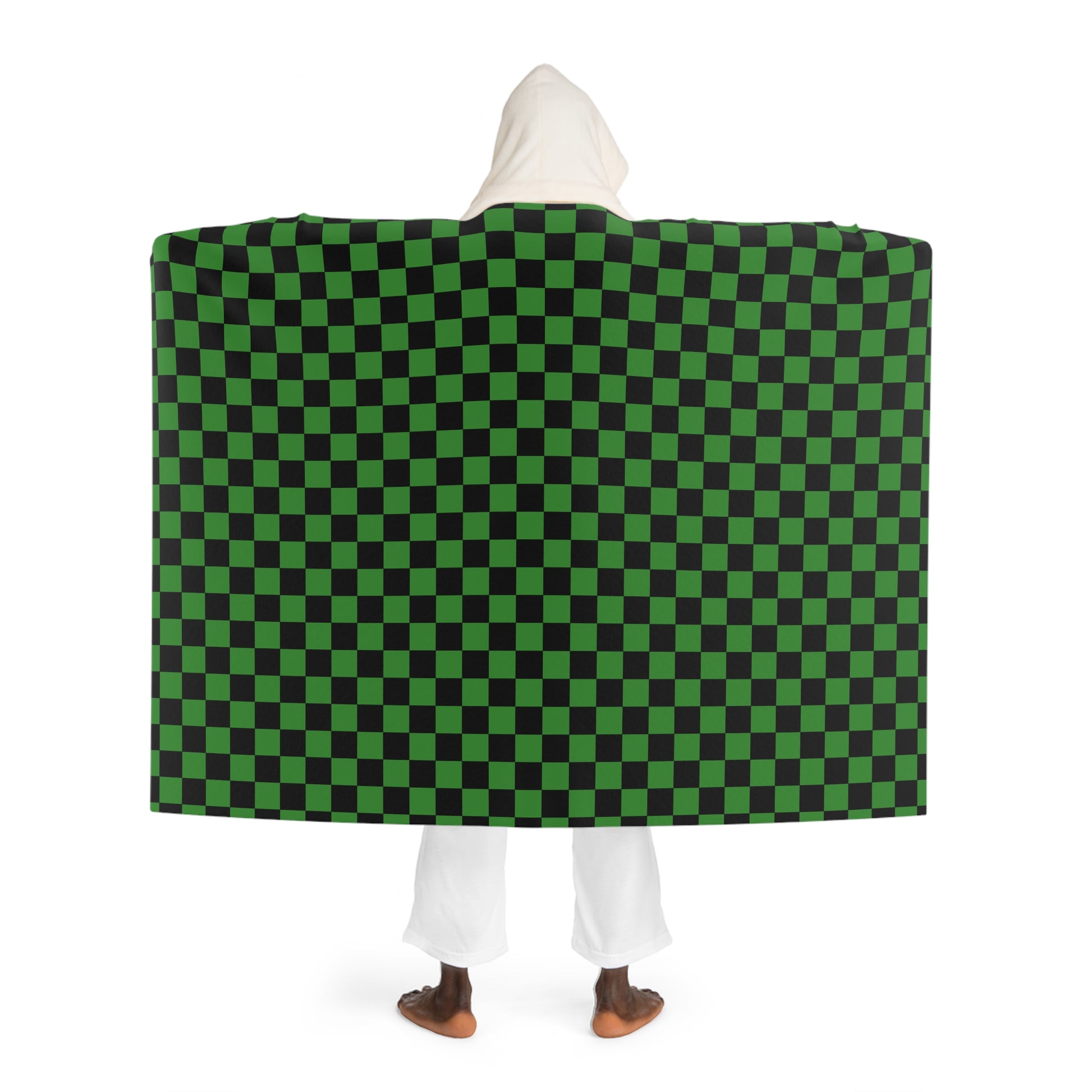 Checkerboard II Green and Black Hooded Sherpa Fleece Blanket, Artsulli - Art is Long, Life is Short, All Over Prints, , , , , , , 