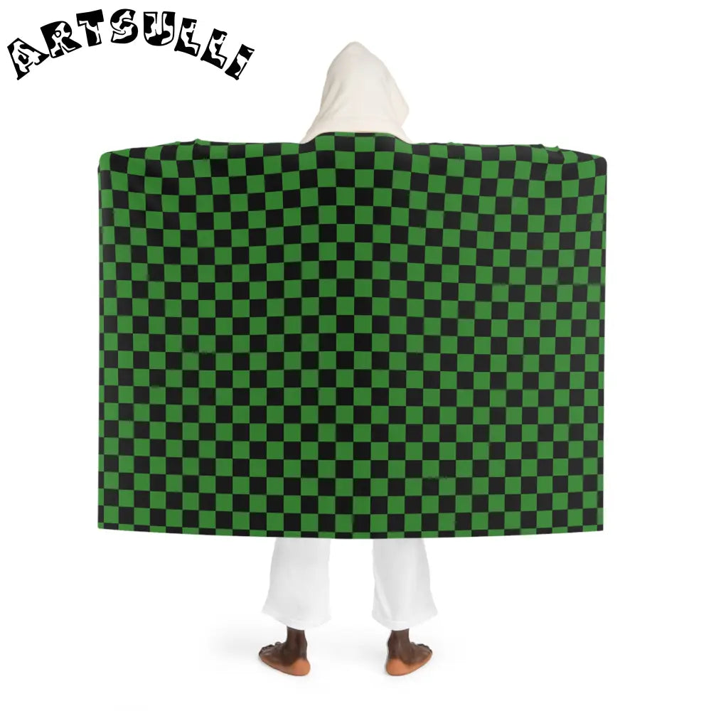 JAKKOUTTHEBXX Checkerboard II Green and Black Hooded Sherpa Fleece