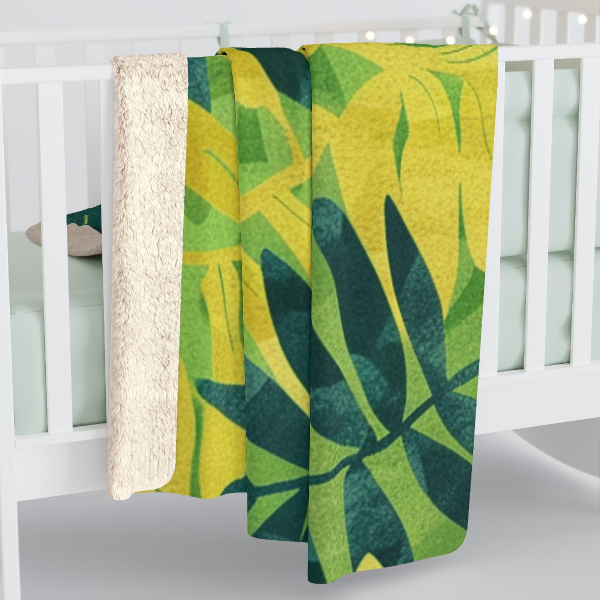 Green Leaf x Yellow Leaf x Tropical x Jungle Sherpa Fleece Blanket, Artsulli - Art is Long, Life is Short, Home Decor, , , , , , , 