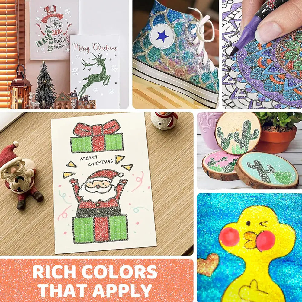 Dual Tip Glitter Brush Markers, Vibrant Colors for Doodling & Card Making. Perfect for Adult DIY Crafts & Art Supplies