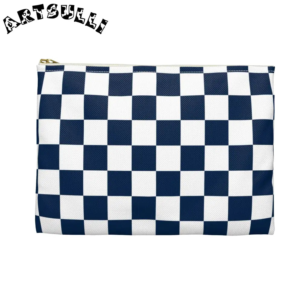 JAKKOUTTHEBXX Checkerboard White and Navy Blue Accessory Pouch
