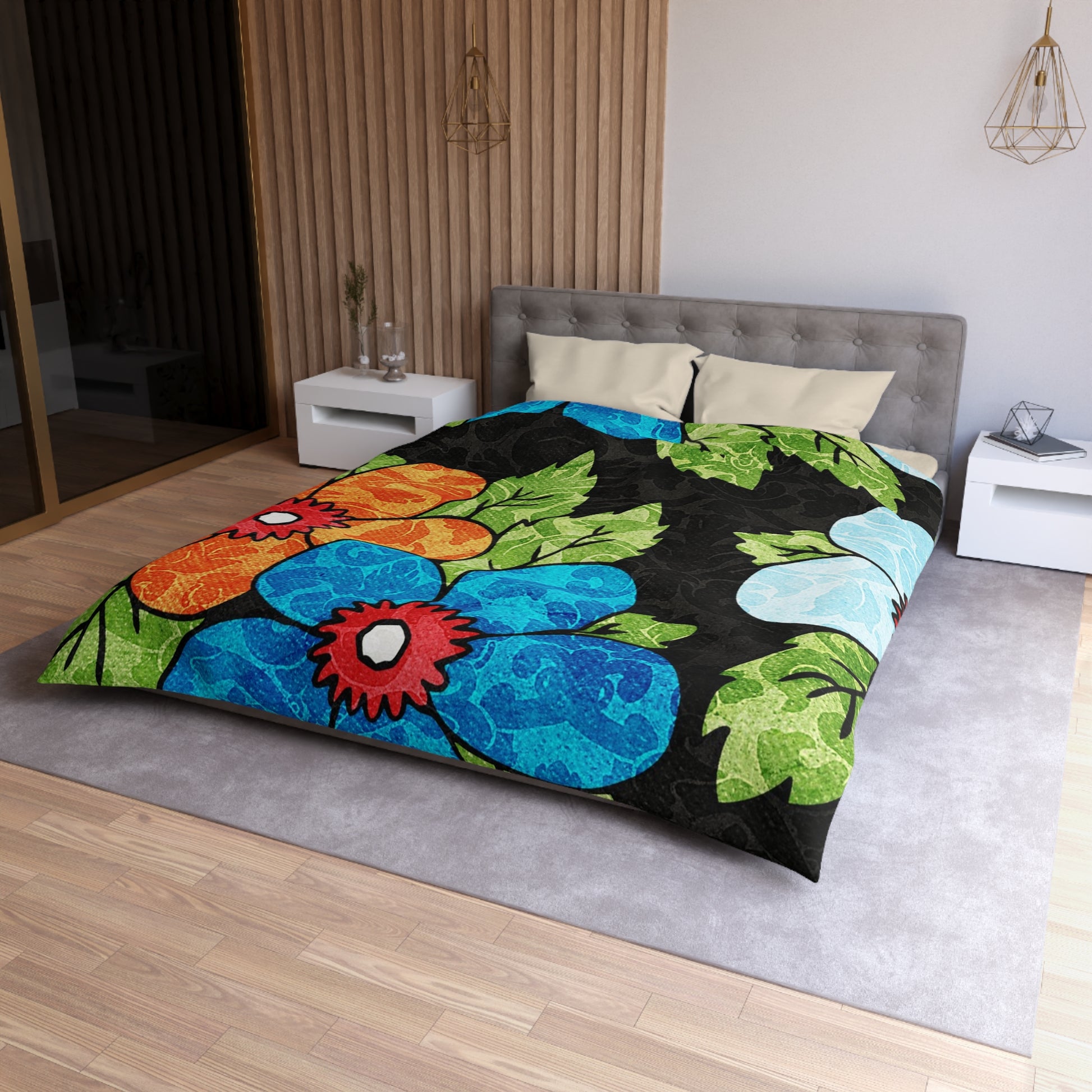 Groovy Black Floral Kl Microfiber Duvet Cover, Artsulli - Art is Long, Life is Short, Home Decor, , , , , , , 