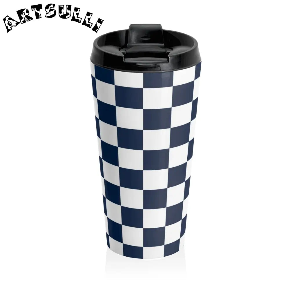 JAKKOUTTHEBXX Checkerboard White and Navy Blue Stainless Steel