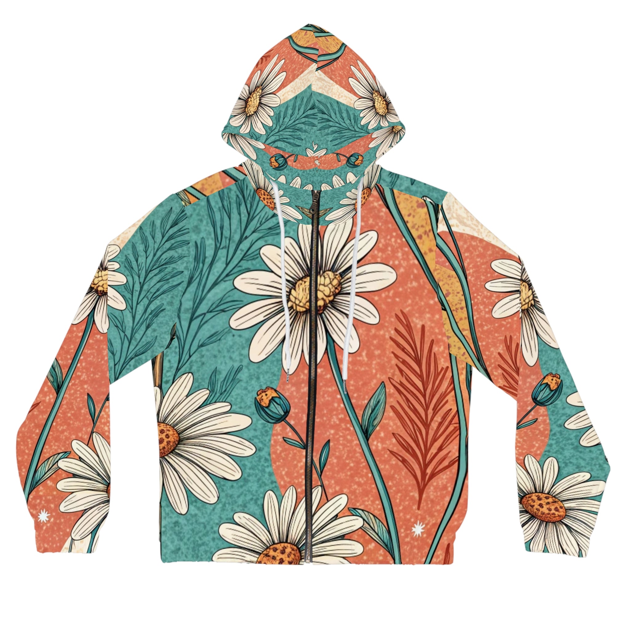 Retro Daisy Dream Women’s Full-Zip Hoodie (AOP), Artsulli - Art is Long, Life is Short, All Over Prints, Size, XS, Color, White, , , 30379822544103038749