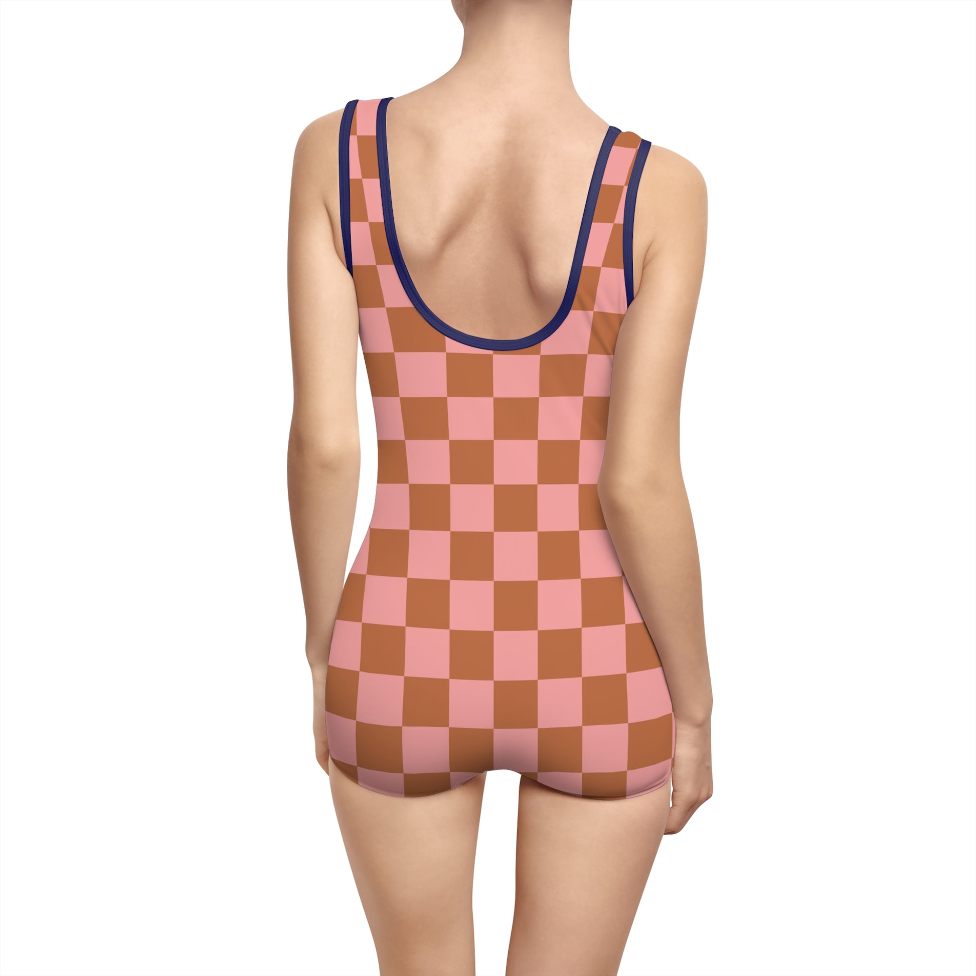 Chessboard Pink and Brown Women's Vintage Swimsuit (AOP), Artsulli - Art is Long, Life is Short, All Over Prints, , , , , , , 