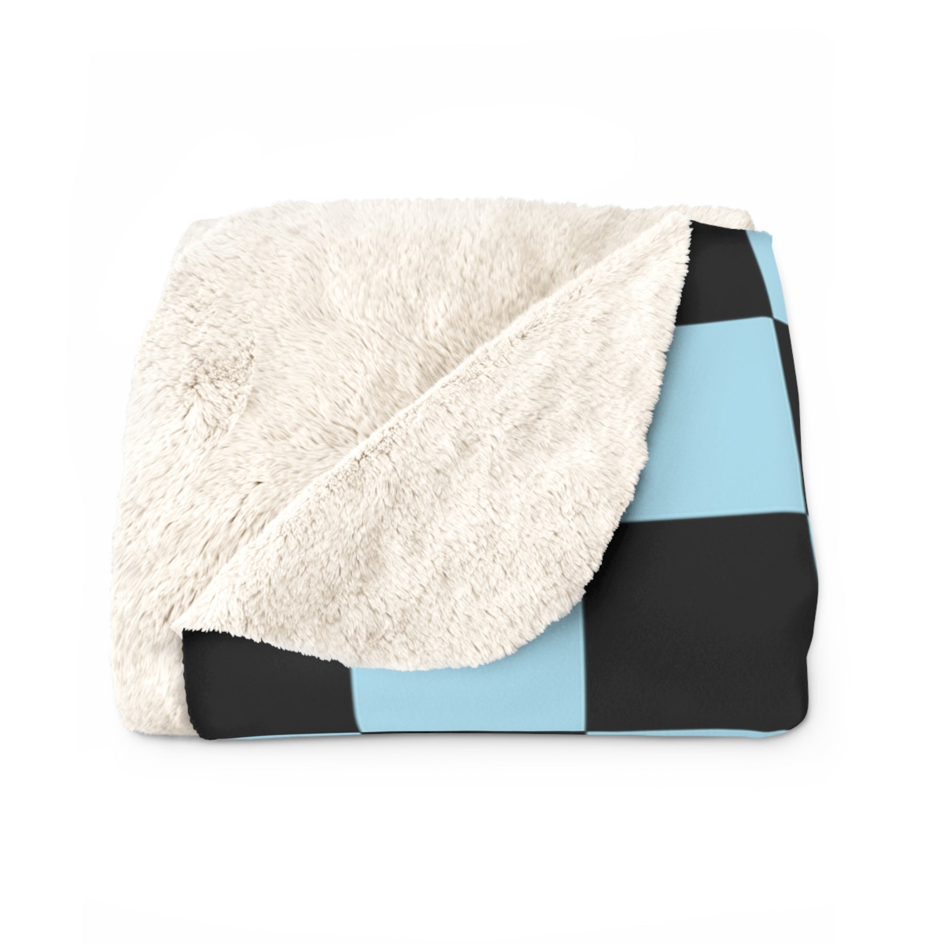 Checkerboard Black and Blue Sherpa Fleece Blanket, Artsulli - Art is Long, Life is Short, Home Decor, , , , , , , 