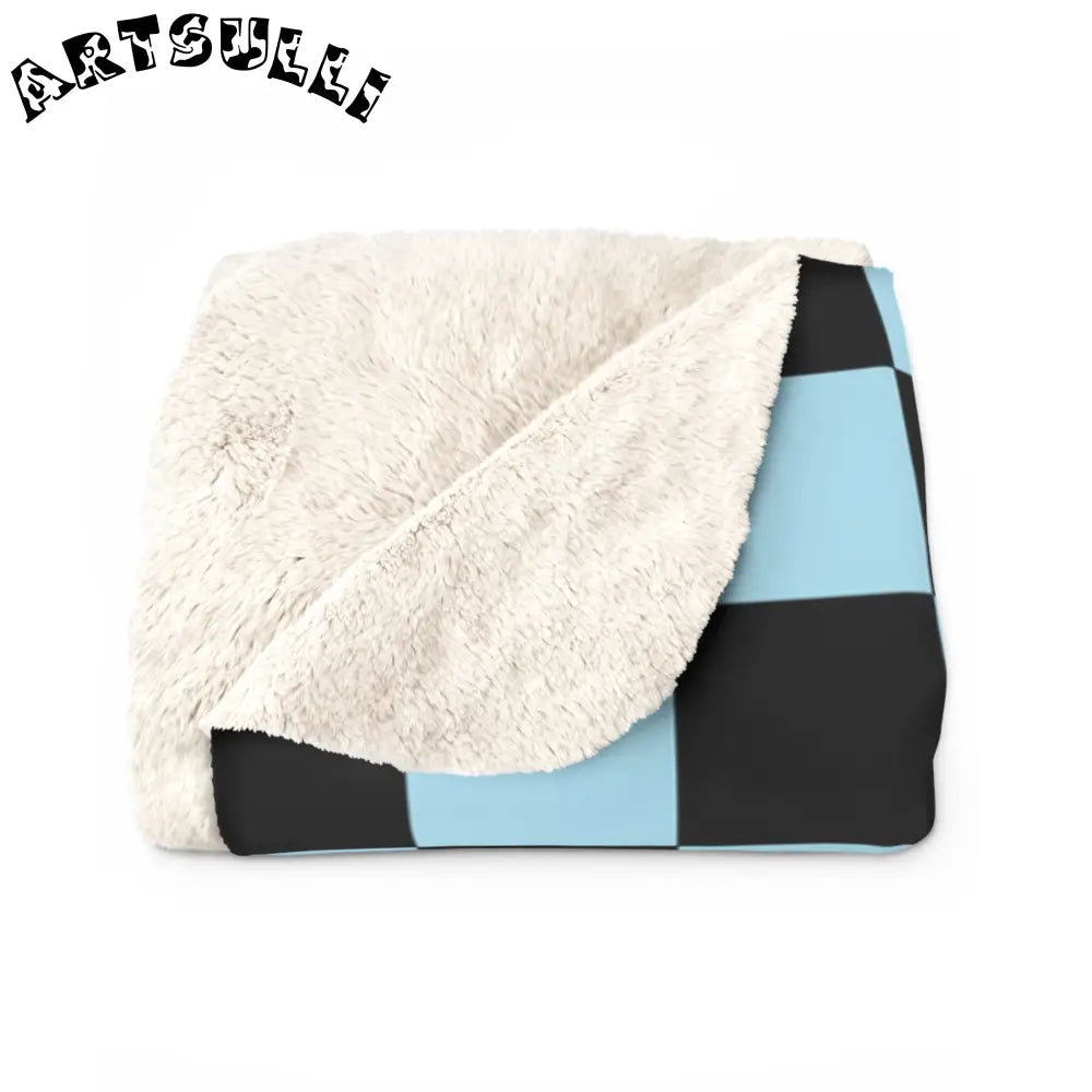 JAKKOUTTHEBXX Checkerboard Black and Blue Sherpa Fleece Blanket