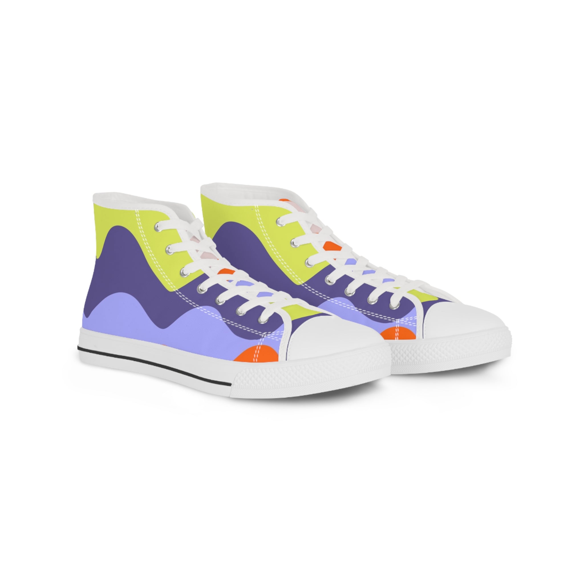 Waves Yellow and Blue Men's High Top Sneakers, Artsulli - Art is Long, Life is Short, Shoes, Size, US 5, Color, White sole, , , 78735446482035524709
