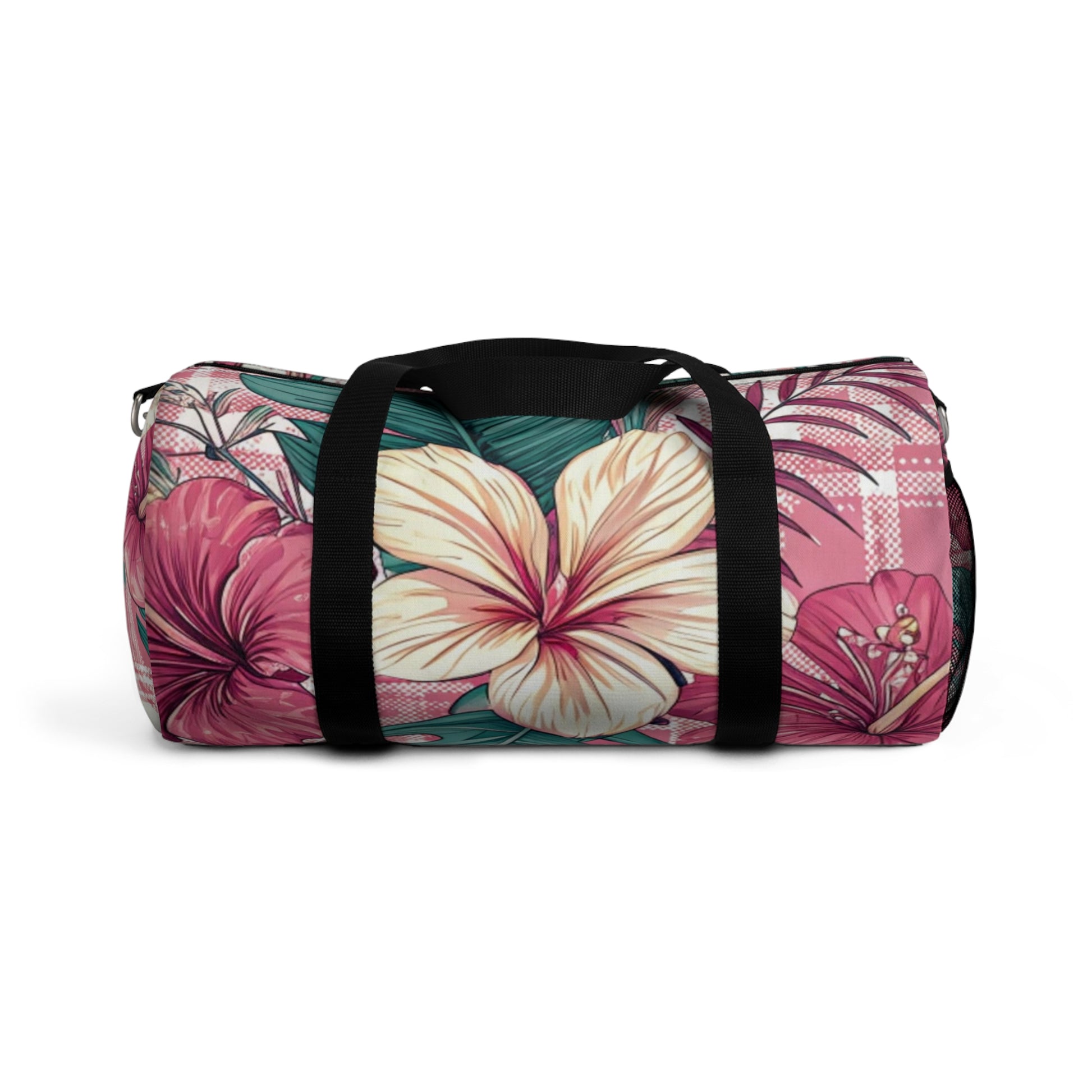 Plaid x Floral Burgundy and Green Duffel Bag, Artsulli - Art is Long, Life is Short, Bags, Size, Small, , , , , 94047931807051