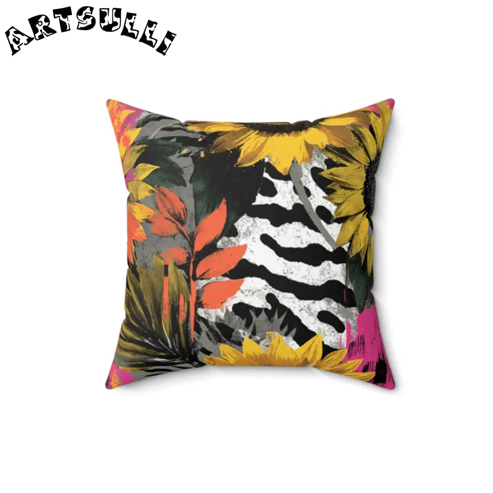 JAKKOUTTHEBXX Sunflower Zebra Acid Trip Spun Polyester Square Pillow