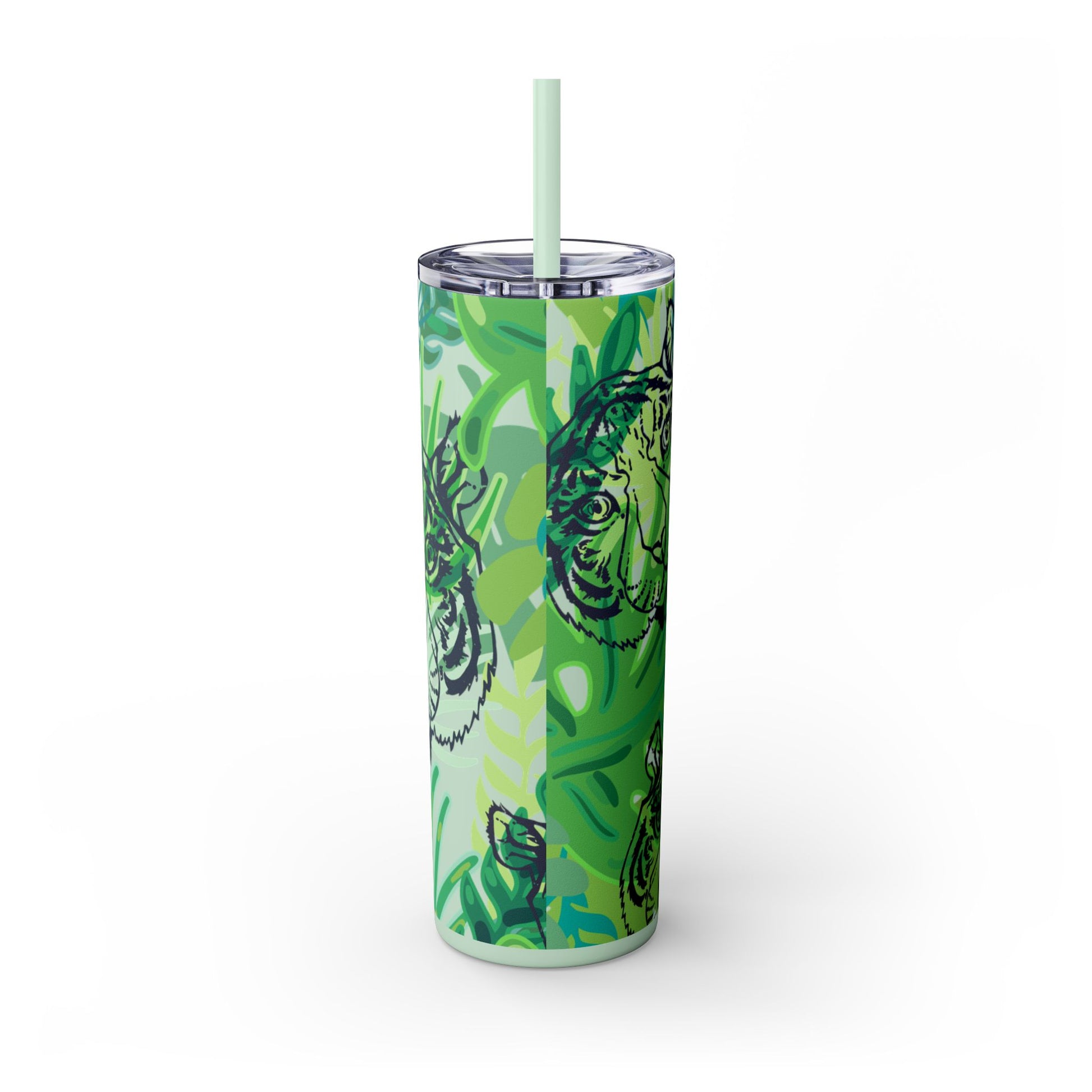 Tropical Jungle Tigers Green Skinny Tumbler with Straw, 20oz, Artsulli - Art is Long, Life is Short, Mug, , , , , , , 