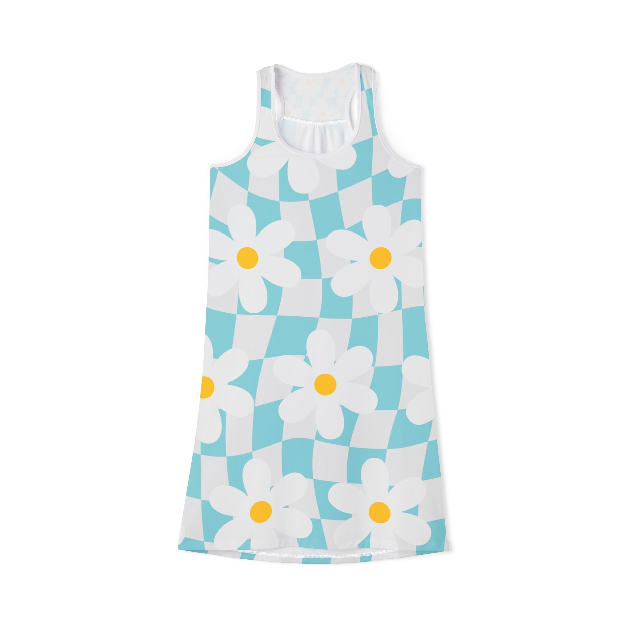 Trippy Check Garden Women's Racerback Dress (AOP), Artsulli - Art is Long, Life is Short, Tank Top, Size, XS, Color, White, , , 20634919454194539874