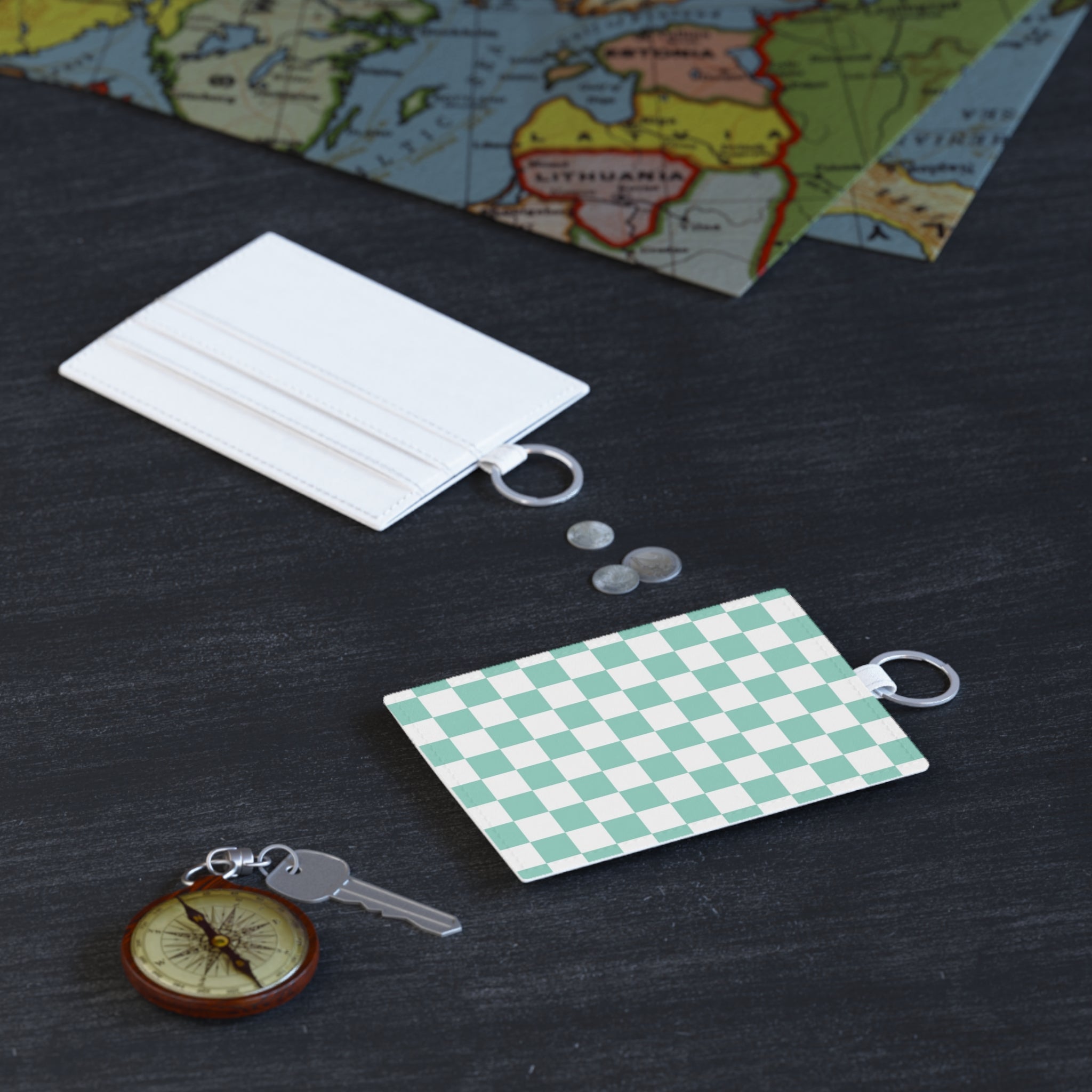 Checkerboard Light Green Saffiano Leather Card Holder, Artsulli - Art is Long, Life is Short, Accessories, , , , , , , 