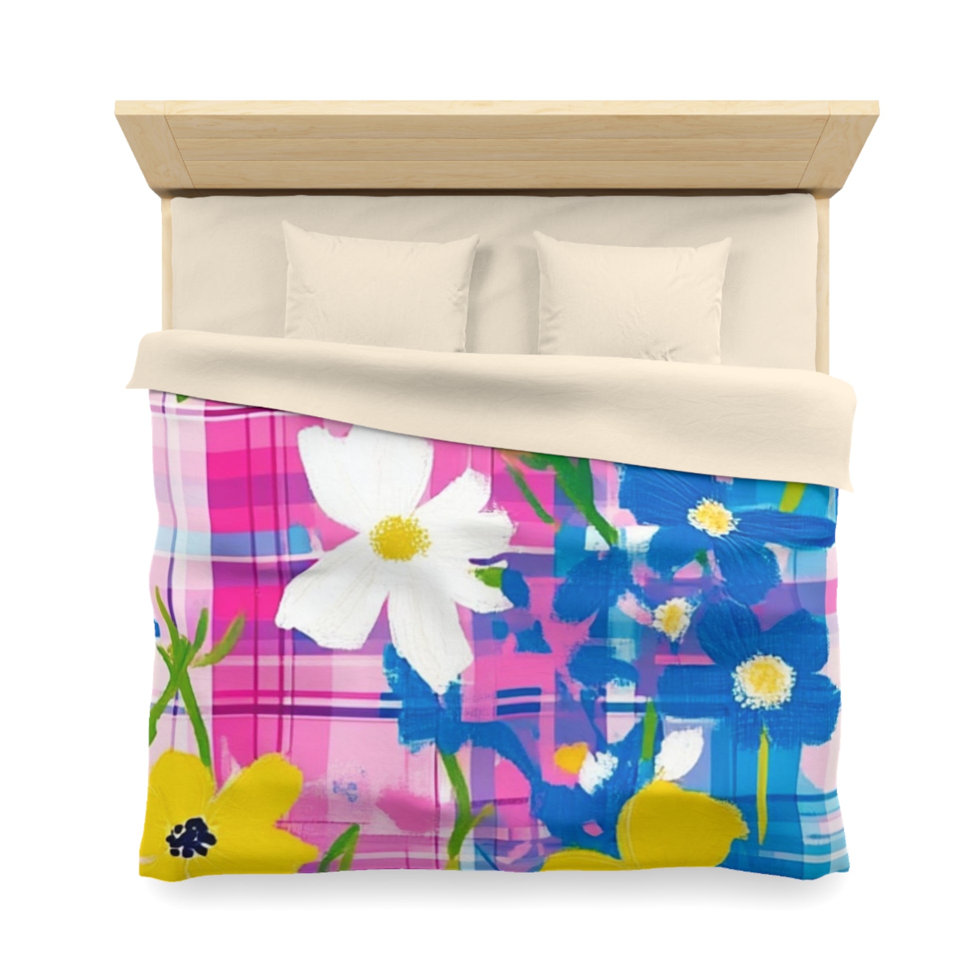 Plaid Garden Pink and Purple Microfiber Duvet Cover, Artsulli - Art is Long, Life is Short, Home Decor, , , , , , , 