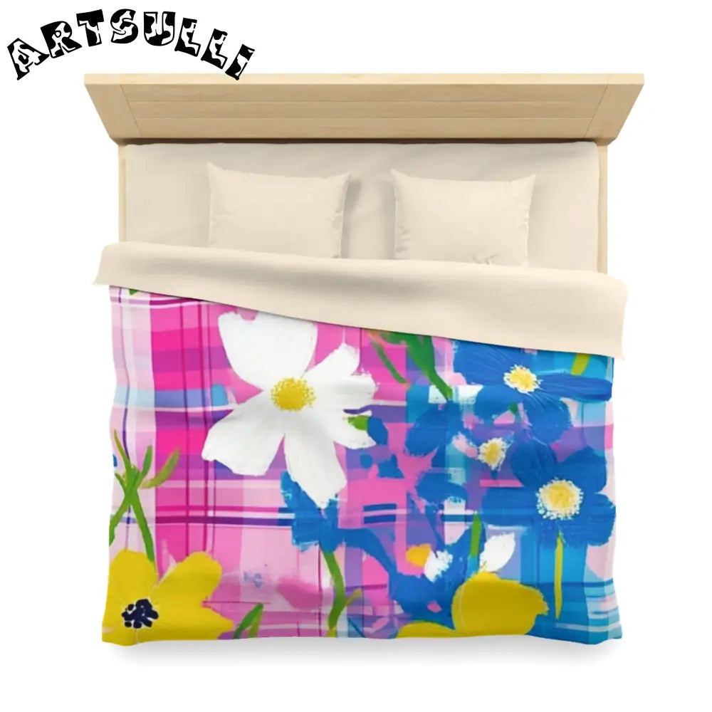 JAKKOUTTHEBXX Plaid Garden Pink and Purple Microfiber Duvet Cover