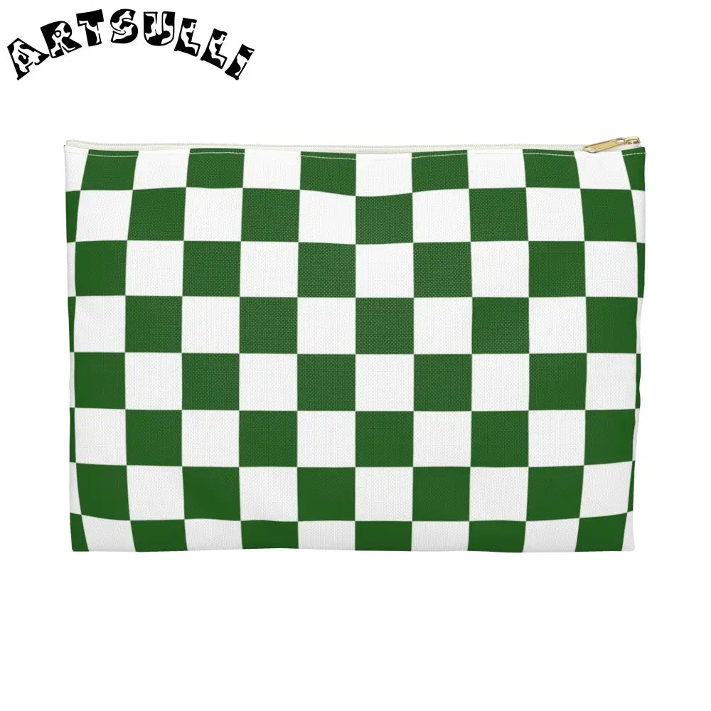 JAKKOUTTHEBXX Checkerboard White and Dark Green Accessory Pouch