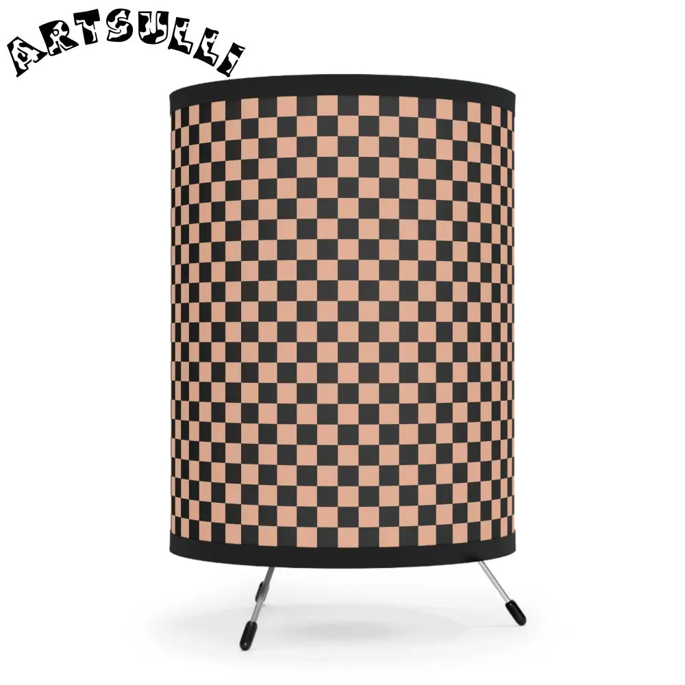 JAKKOUTTHEBXX Checkerboard Soft Orange and Black Tripod Lamp