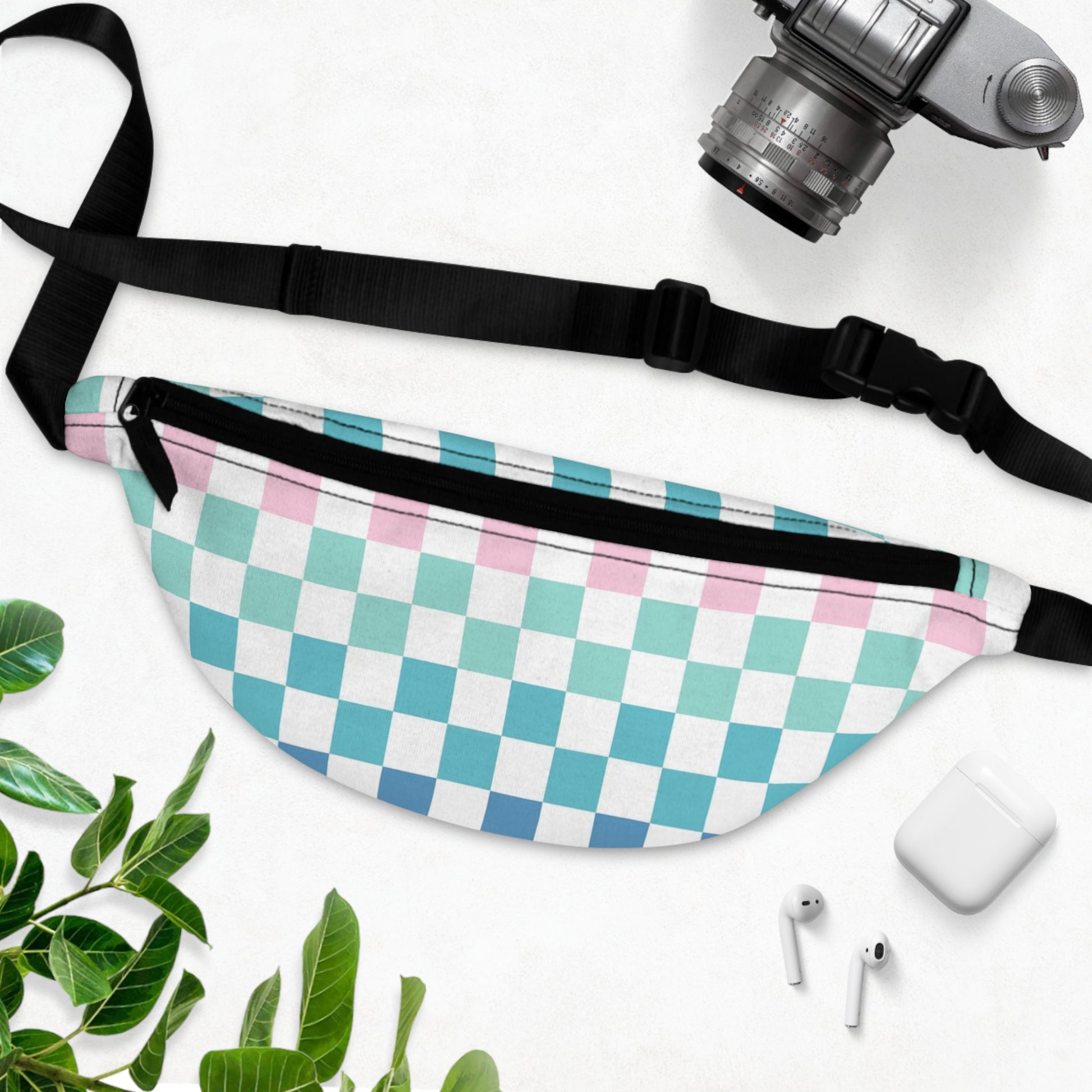 Vaporwave Rainbow  Checkerboard Multi-Color Fanny Pack, Artsulli - Art is Long, Life is Short, Bags, , , , , , , 