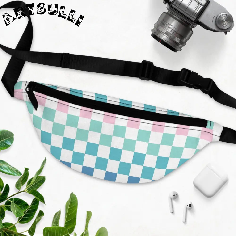 JAKKOUTTHEBXX Vaporwave Rainbow Checkerboard Multi-Color Fanny Pack