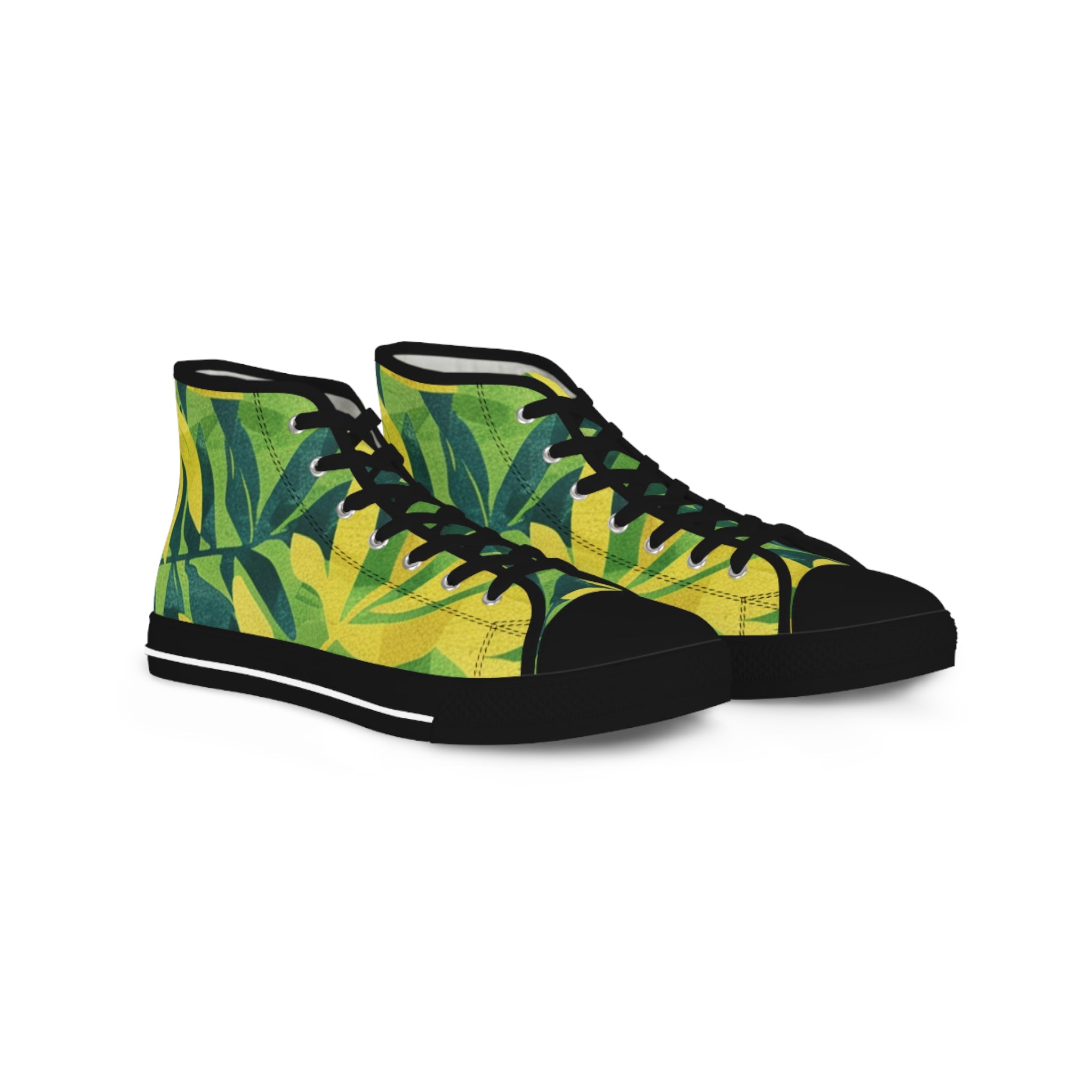 Green Leaf x Yellow Leaf x Tropical x Jungle Men's High Top Sneakers, Artsulli - Art is Long, Life is Short, Shoes, Size, US 5, Color, Black sole, , , 15434860654348389786