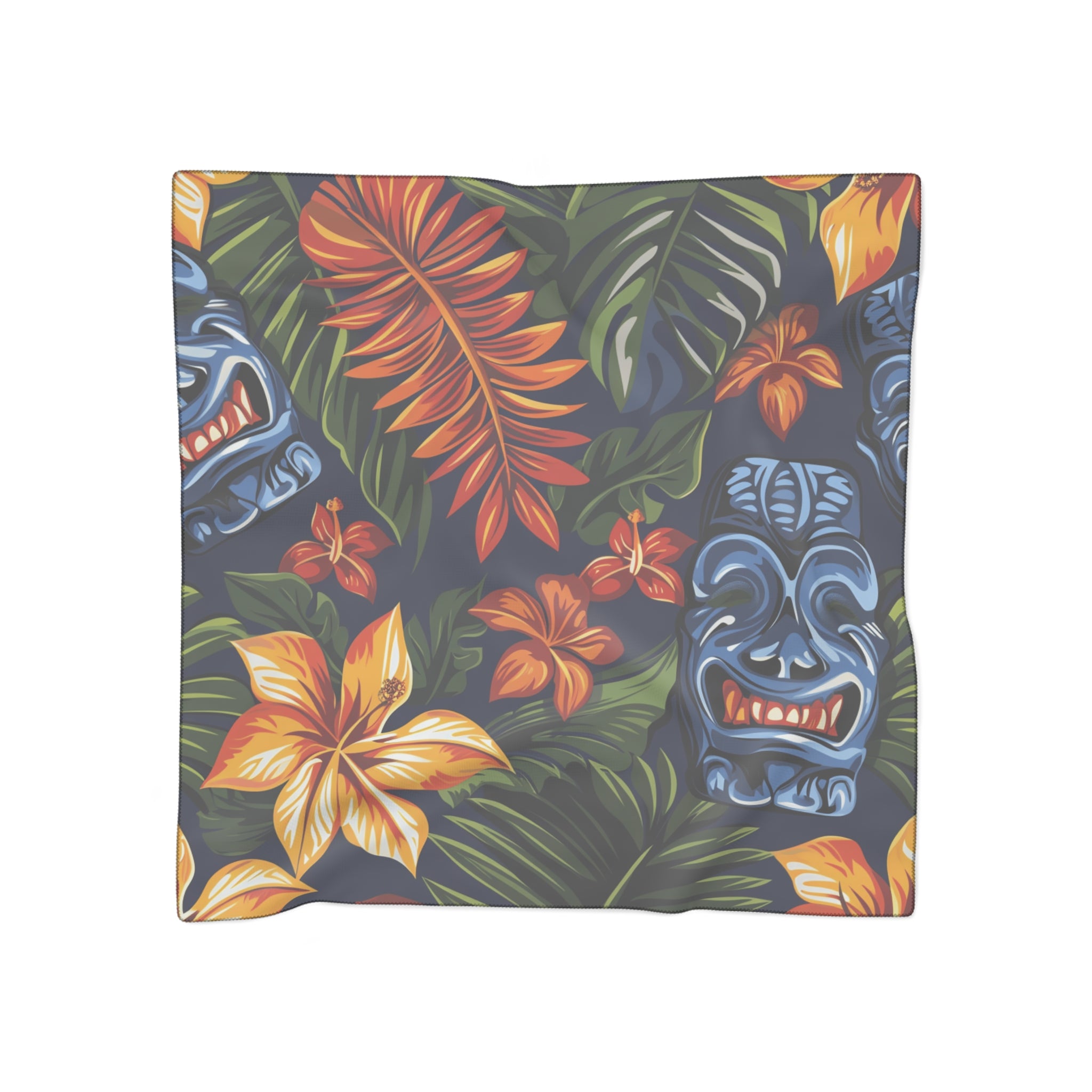 Tiki Bloom Navy Poly Scarf, Artsulli - Art is Long, Life is Short, Accessories, Color, Poly chiffon, Size, 25" × 25", , , 17010917492597637101
