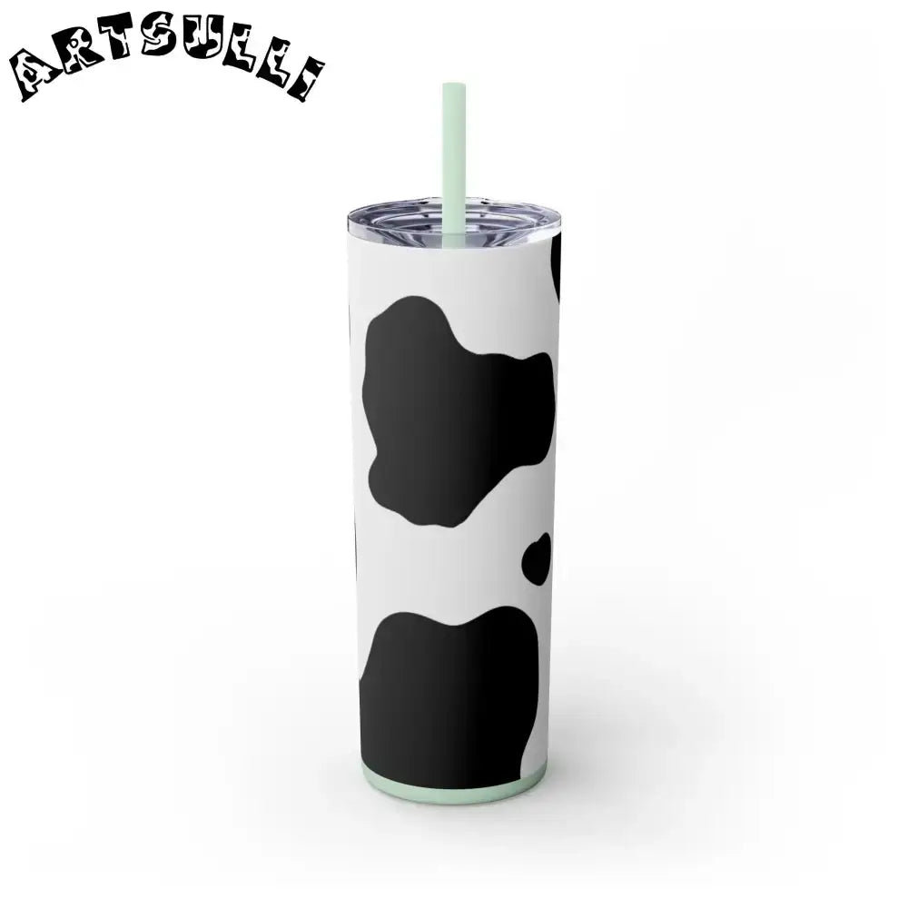 JAKKOUTTHEBXX White cow print skinny tumbler with clear lid
