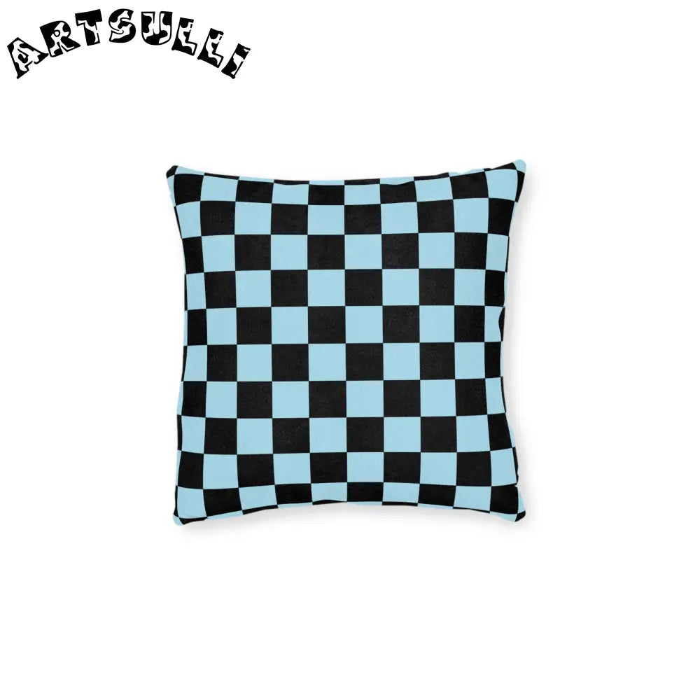 JAKKOUTTHEBXX Checkerboard Black and Blue Square Pillow
