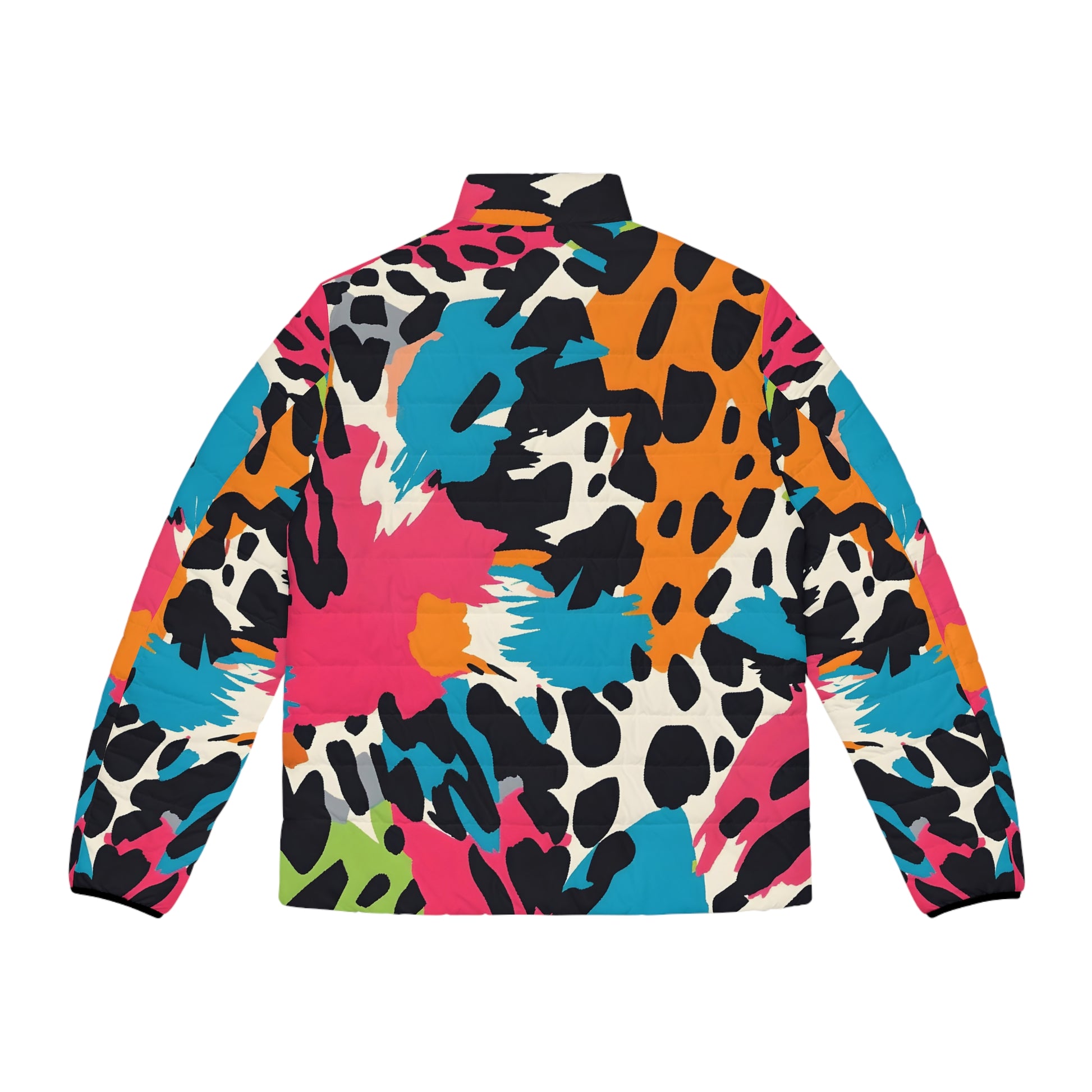 Wild Brush Strokes x Animal Print Multi-Color  Men's Puffer Jacket (AOP), Artsulli - Art is Long, Life is Short, All Over Prints, , , , , , , 
