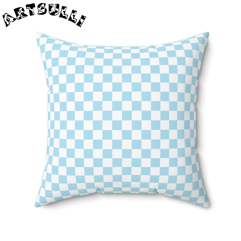JAKKOUTTHEBXX Checkerboard Sky Blue Spun Polyester Square Pillow