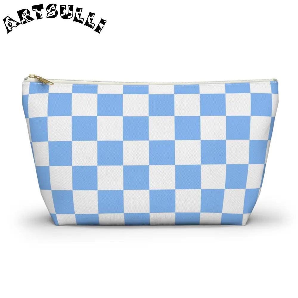 JAKKOUTTHEBXX Checkerboard White and Light Blue Accessory Pouch w