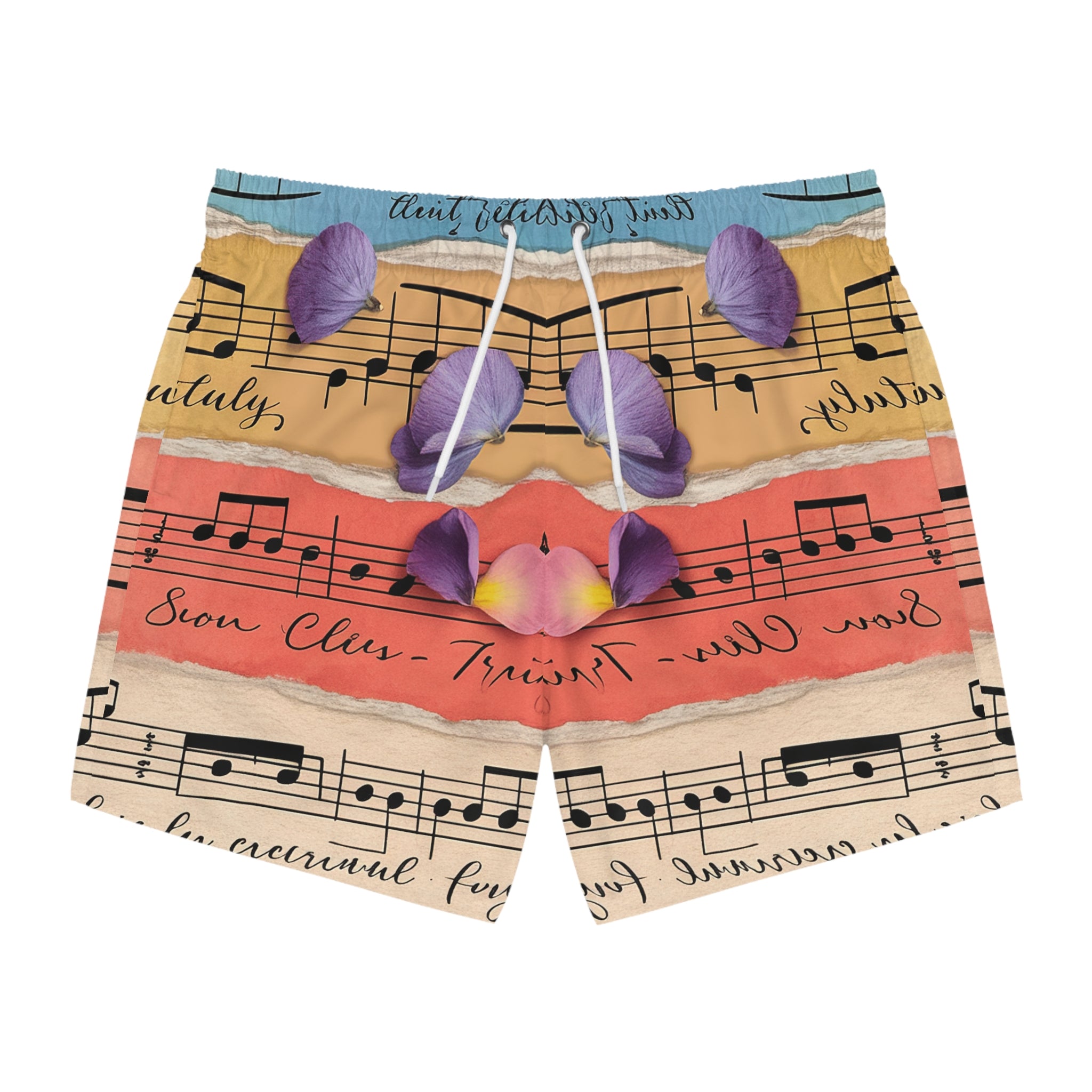 Torn Type Beat Sheet Music Multi-Color Swim Trunks (AOP), Artsulli - Art is Long, Life is Short, All Over Prints, Size, XS, Color, Seam thread color automatically matched to design, , , 16602936173811270049