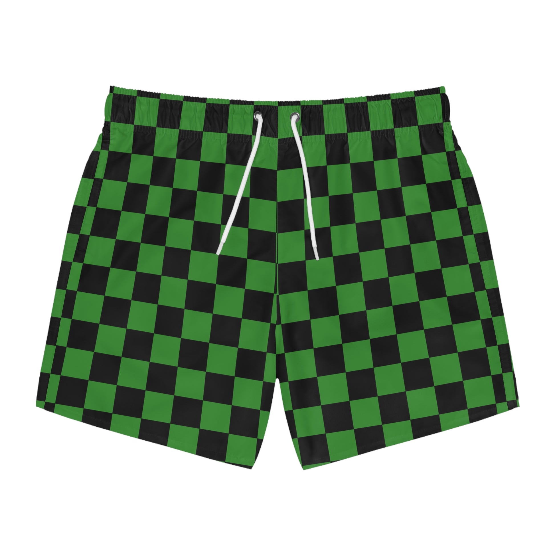 Checkerboard Green and Black Swim Trunks (AOP), Artsulli - Art is Long, Life is Short, All Over Prints, Size, XS, Color, Seam thread color automatically matched to design, , , 31808027060246312886