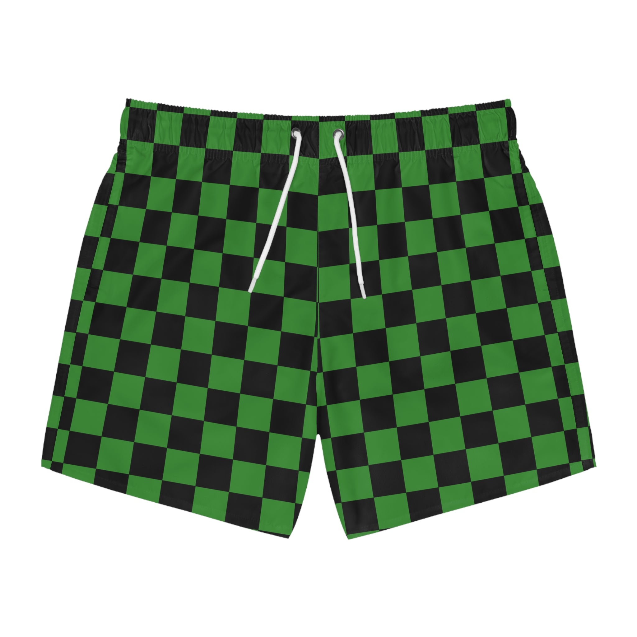 Checkerboard Green and Black Swim Trunks (AOP), Artsulli - Art is Long, Life is Short, All Over Prints, Size, XS, Color, Seam thread color automatically matched to design, , , 31808027060246312886