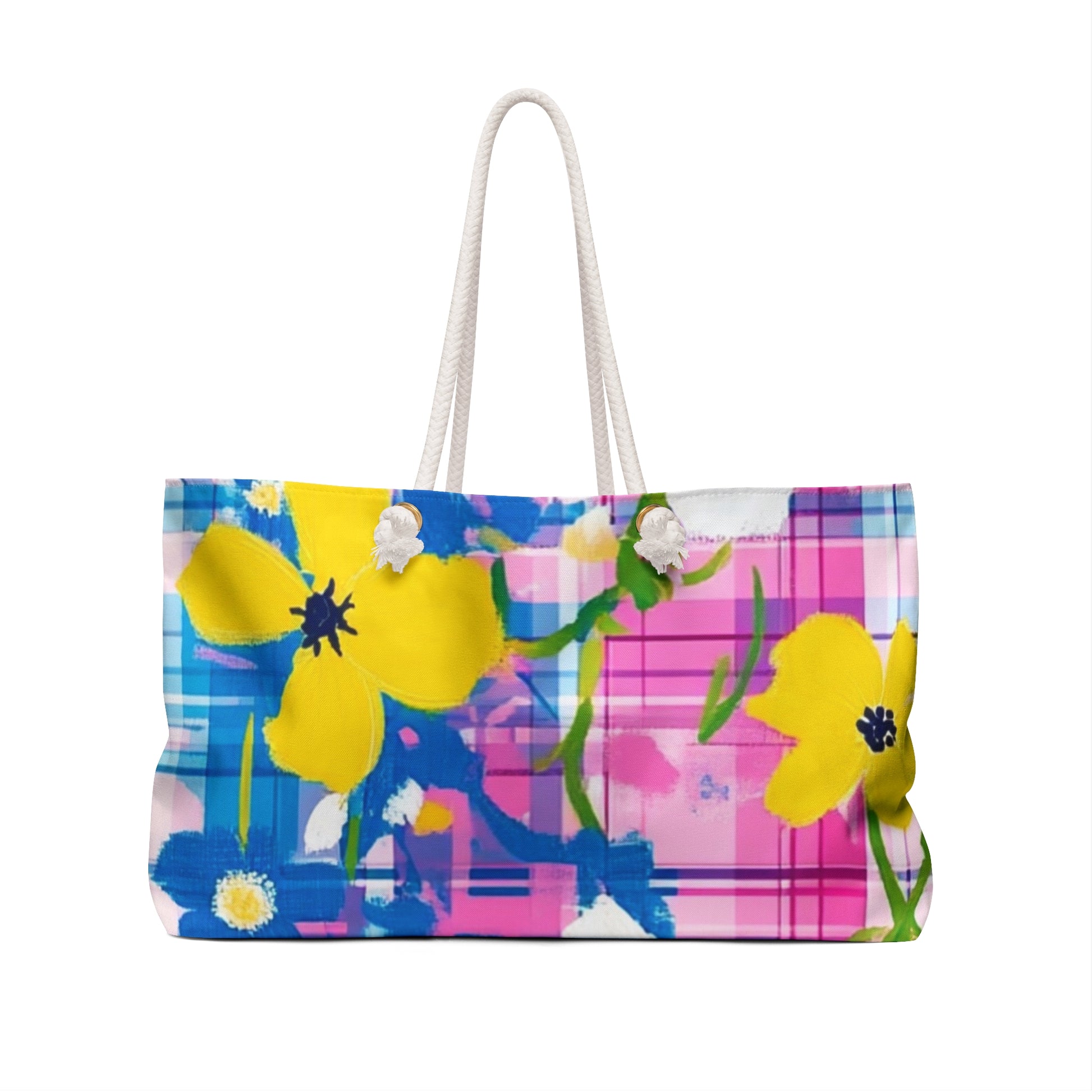 Plaid Garden Pink and Purple Weekender Bag, Artsulli - Art is Long, Life is Short, Bags, , , , , , , 