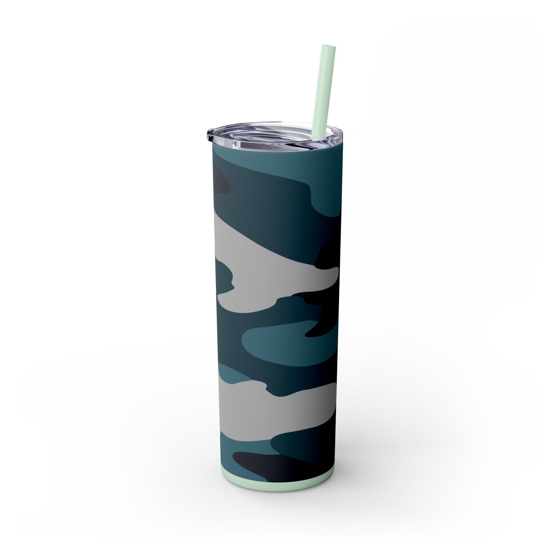 Blue Camouflage Skinny Tumbler with Straw, 20oz, Artsulli - Art is Long, Life is Short, Mug, , , , , , , 