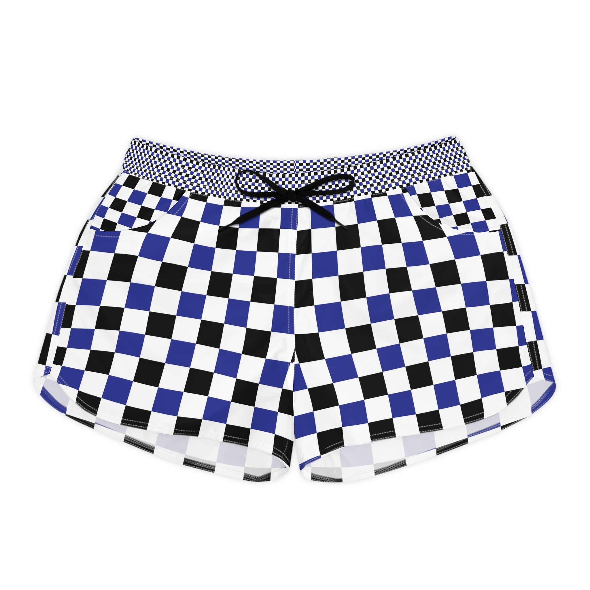 Checkerboard Multi-Color Blue Women's Casual Shorts (AOP), Artsulli - Art is Long, Life is Short, All Over Prints, Size, S, Color, Black drawstring, , , 21520017082827450810
