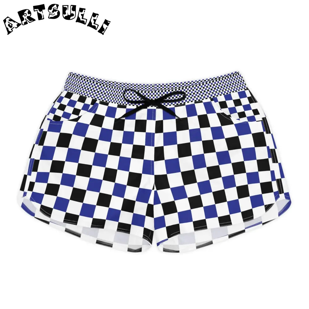 JAKKOUTTHEBXX Checkerboard Multi-Color Blue Women’s Casual Shorts