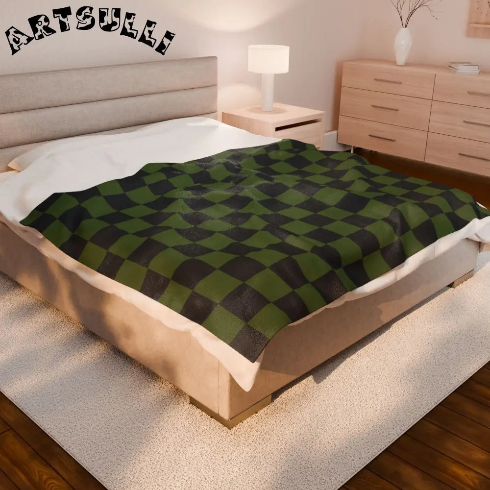 JAKKOUTTHEBXX Checkerboard Olive Green and Black Velveteen Plush
