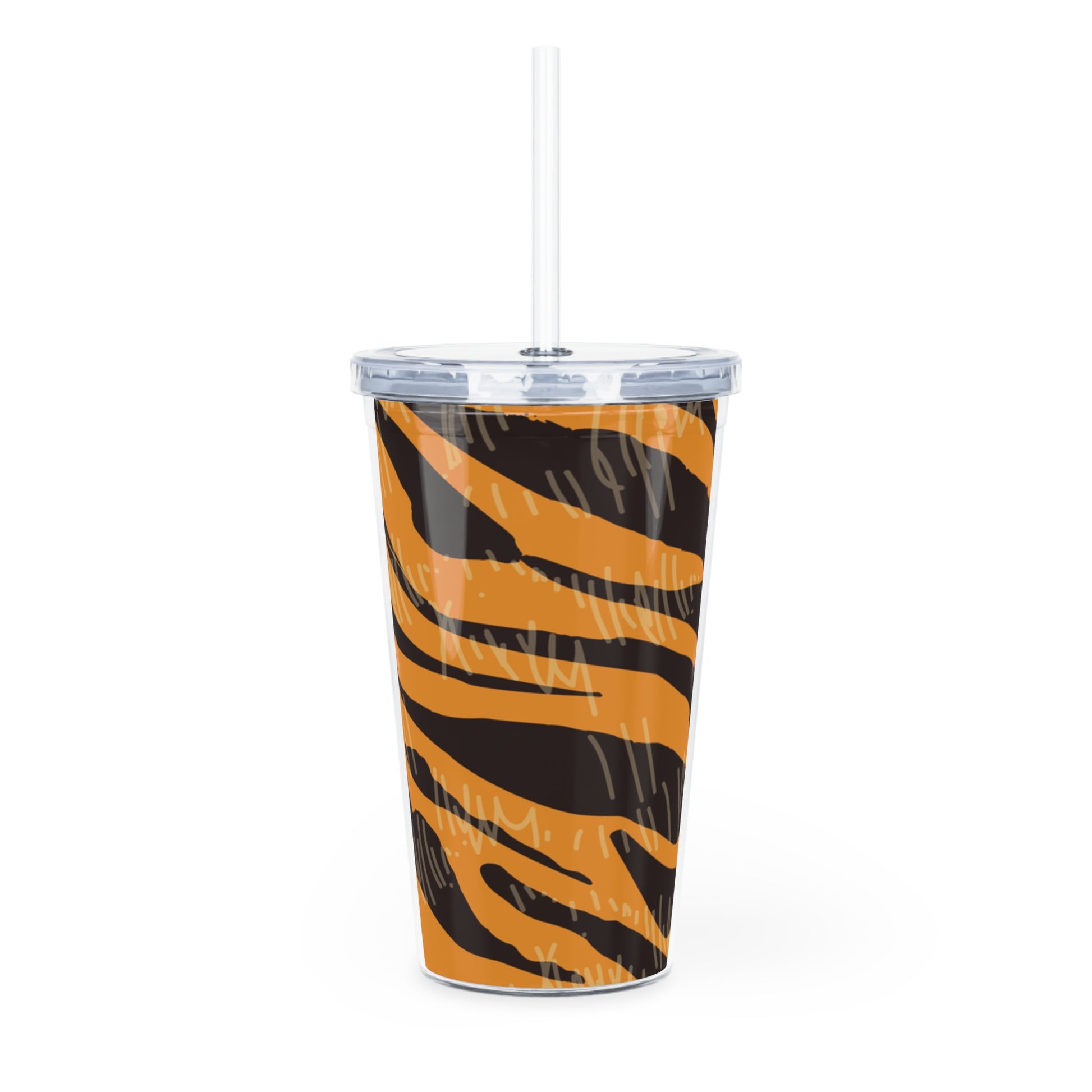 Tiger Scratches Orange & Black Plastic Tumbler with Straw, Artsulli - Art is Long, Life is Short, Mug, , , , , , , 