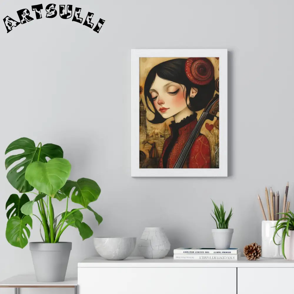 JAKKOUTTHEBXX Dark Haired Woman Playing Instrument Framed Poster 2025