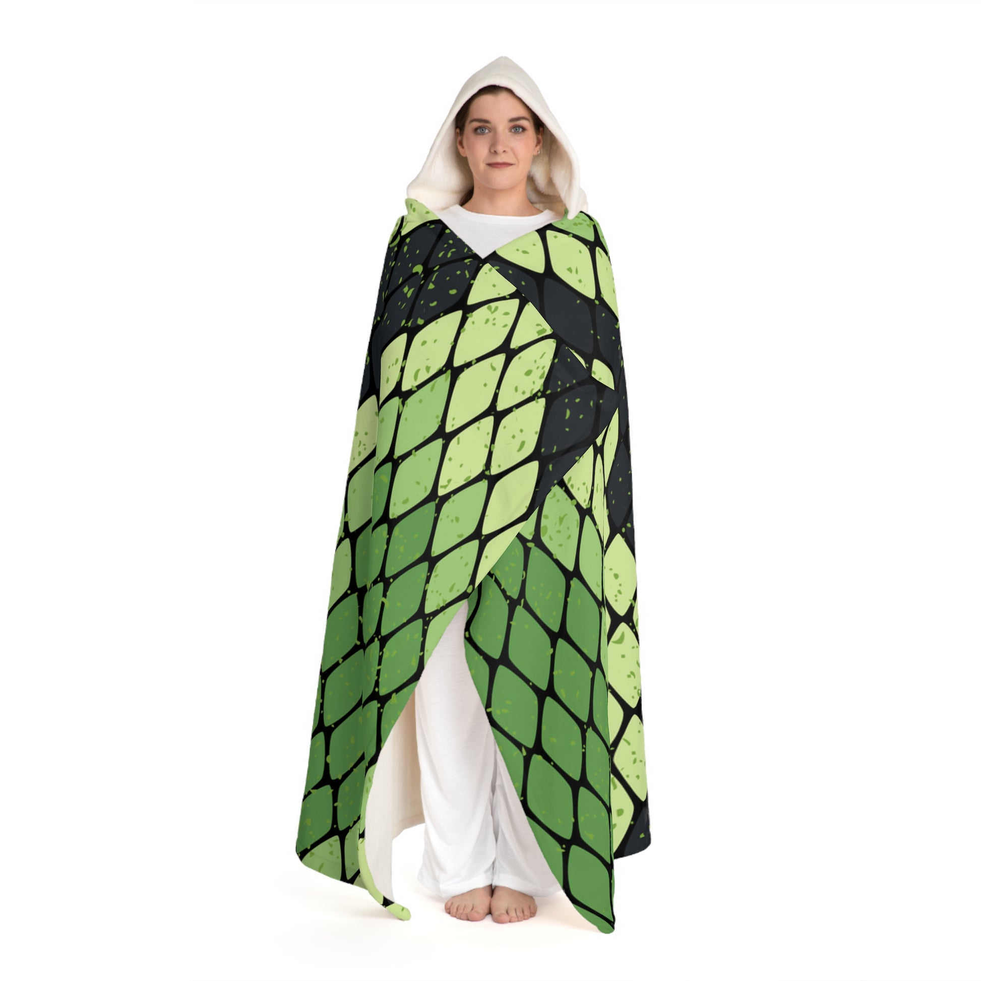 Snake Skin Green and Black Hooded Sherpa Fleece Blanket, Artsulli - Art is Long, Life is Short, All Over Prints, , , , , , , 