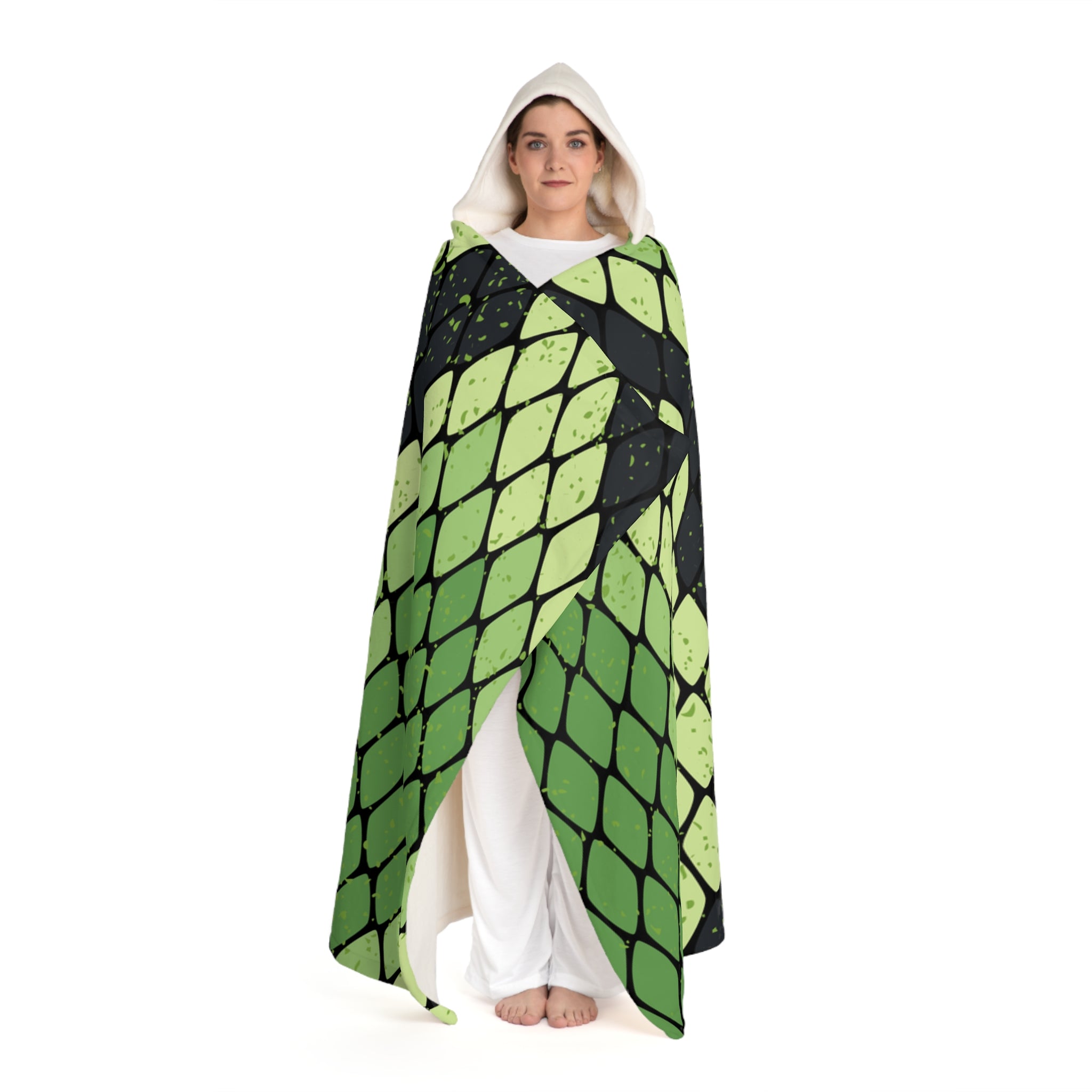 Snake Skin Green and Black Hooded Sherpa Fleece Blanket, Artsulli - Art is Long, Life is Short, All Over Prints, , , , , , , 