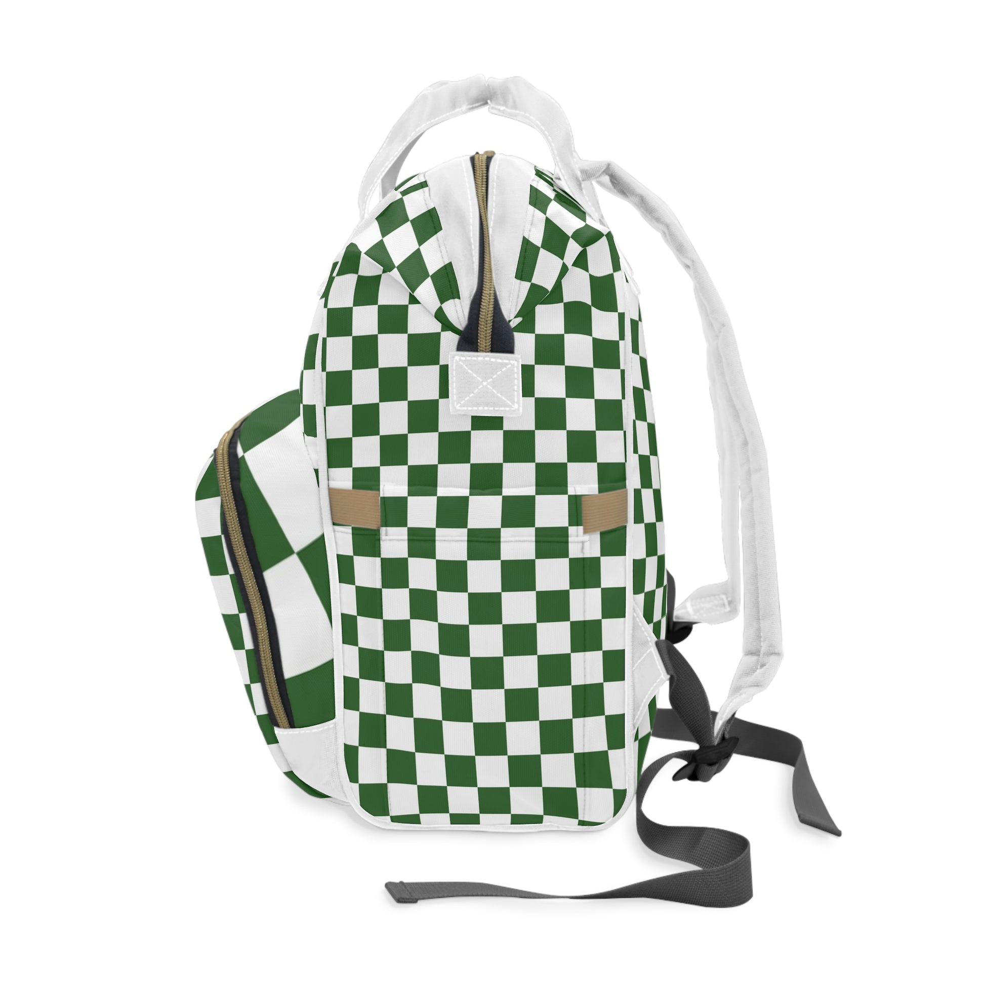Checkerboard White and Dark Green Multifunctional Diaper Backpack, Artsulli - Art is Long, Life is Short, Bags, , , , , , , 