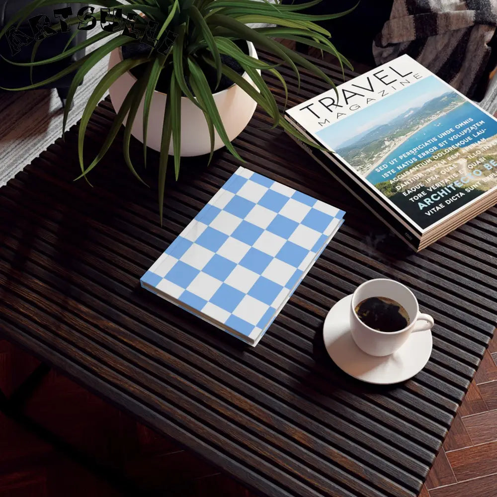 JAKKOUTTHEBXX Checkerboard White and Light Blue Hard Backed Journal