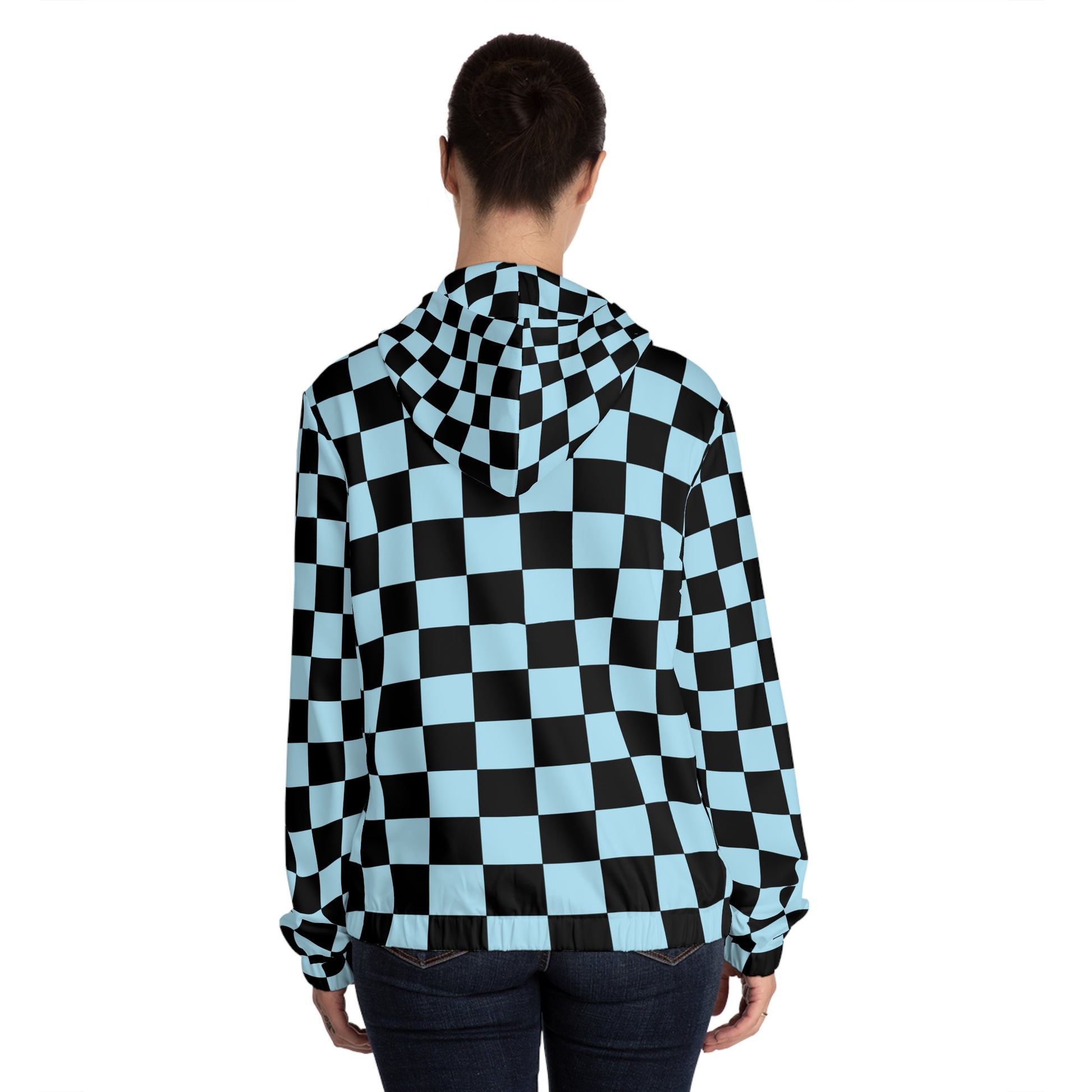 Checkerboard Black and Blue Women’s Full-Zip Hoodie (AOP), Artsulli - Art is Long, Life is Short, All Over Prints, , , , , , , 
